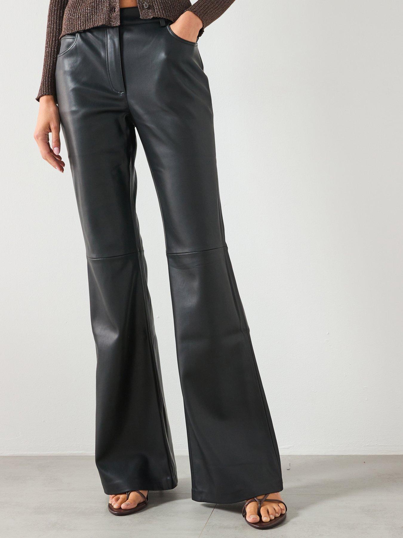 Mango Leather Effect Skinny Trousers - Black