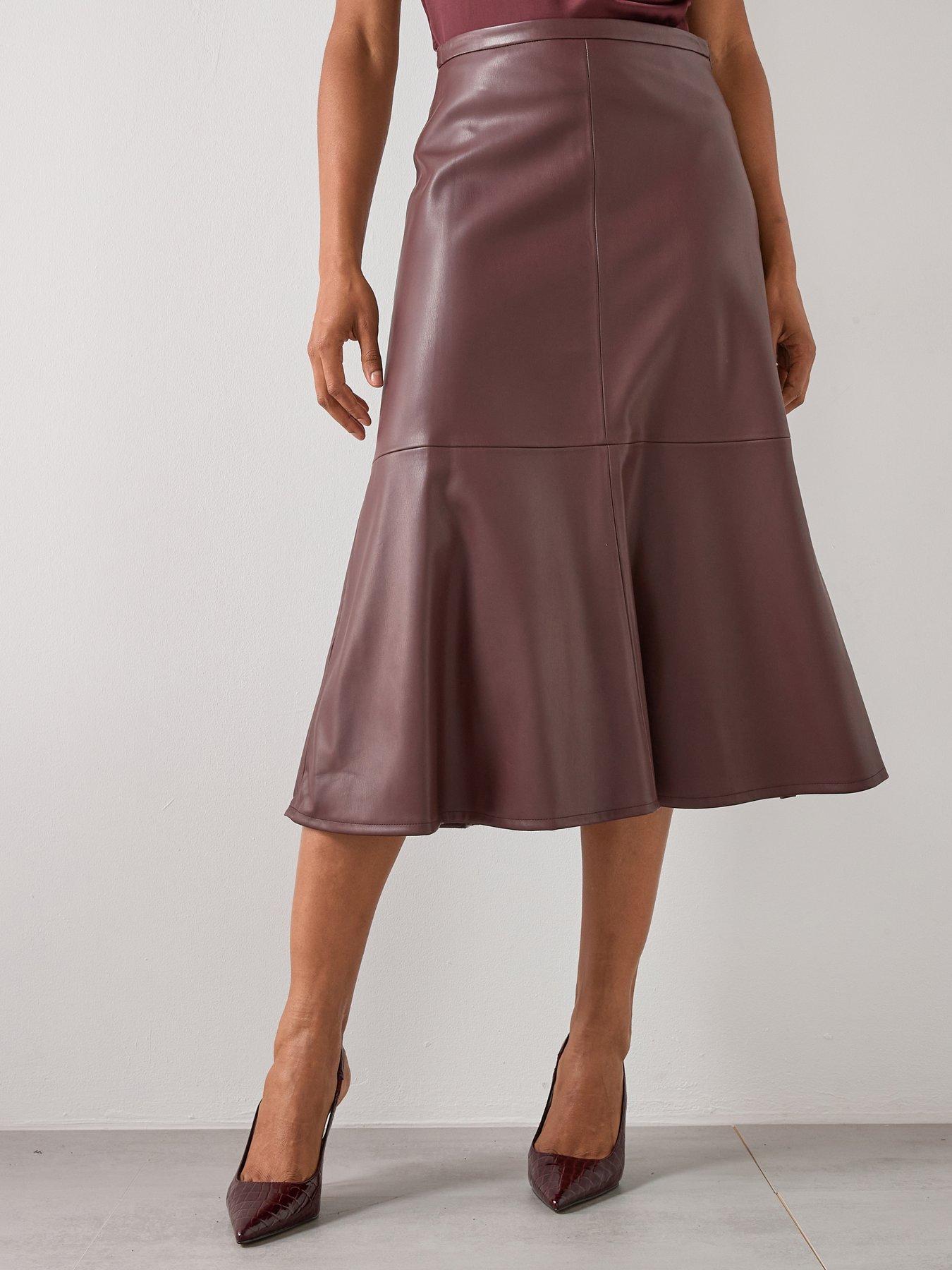 Image 1 of 5 of Mango Leather Effect Midi Skirt - Purple
