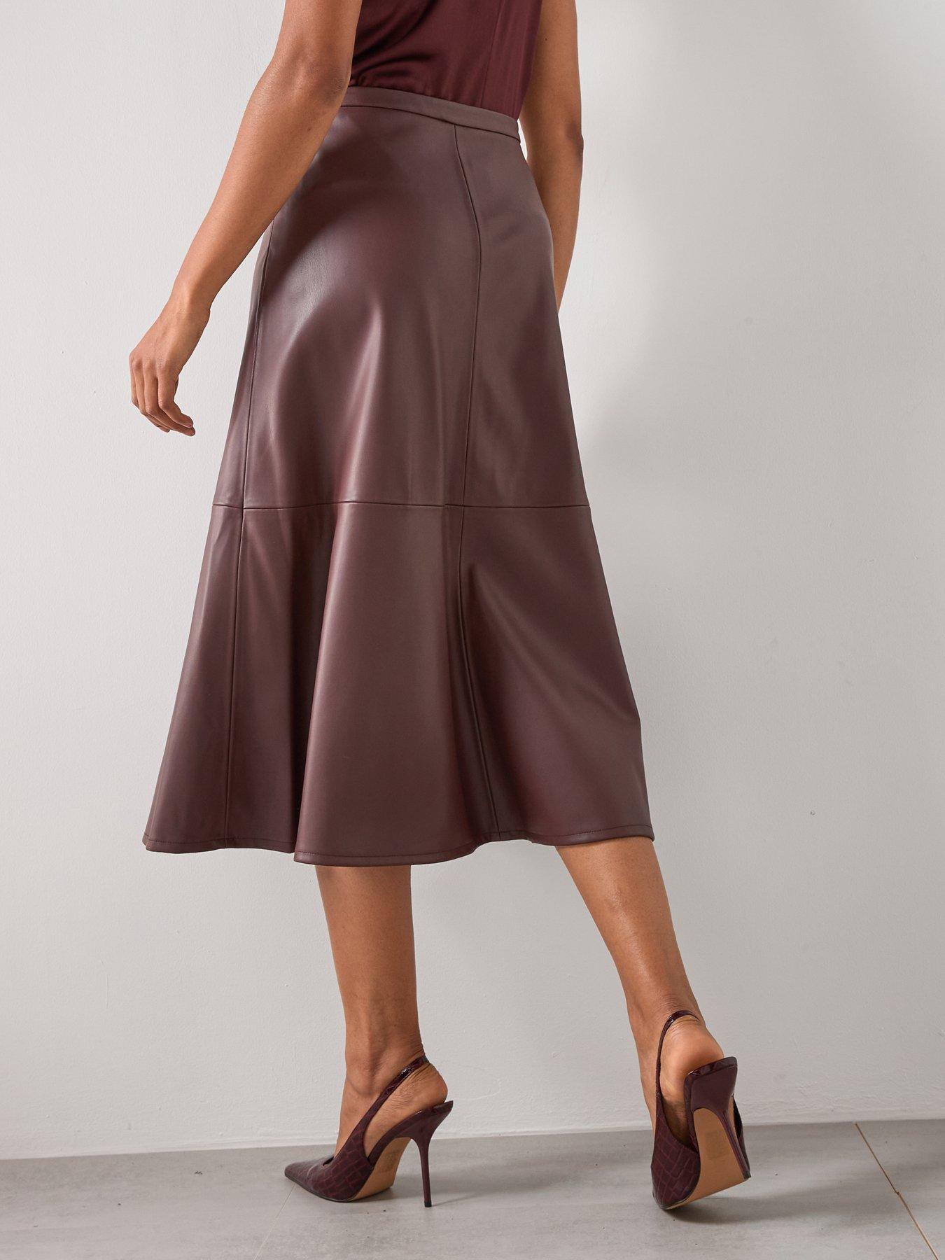 Image 2 of 5 of Mango Leather Effect Midi Skirt - Purple