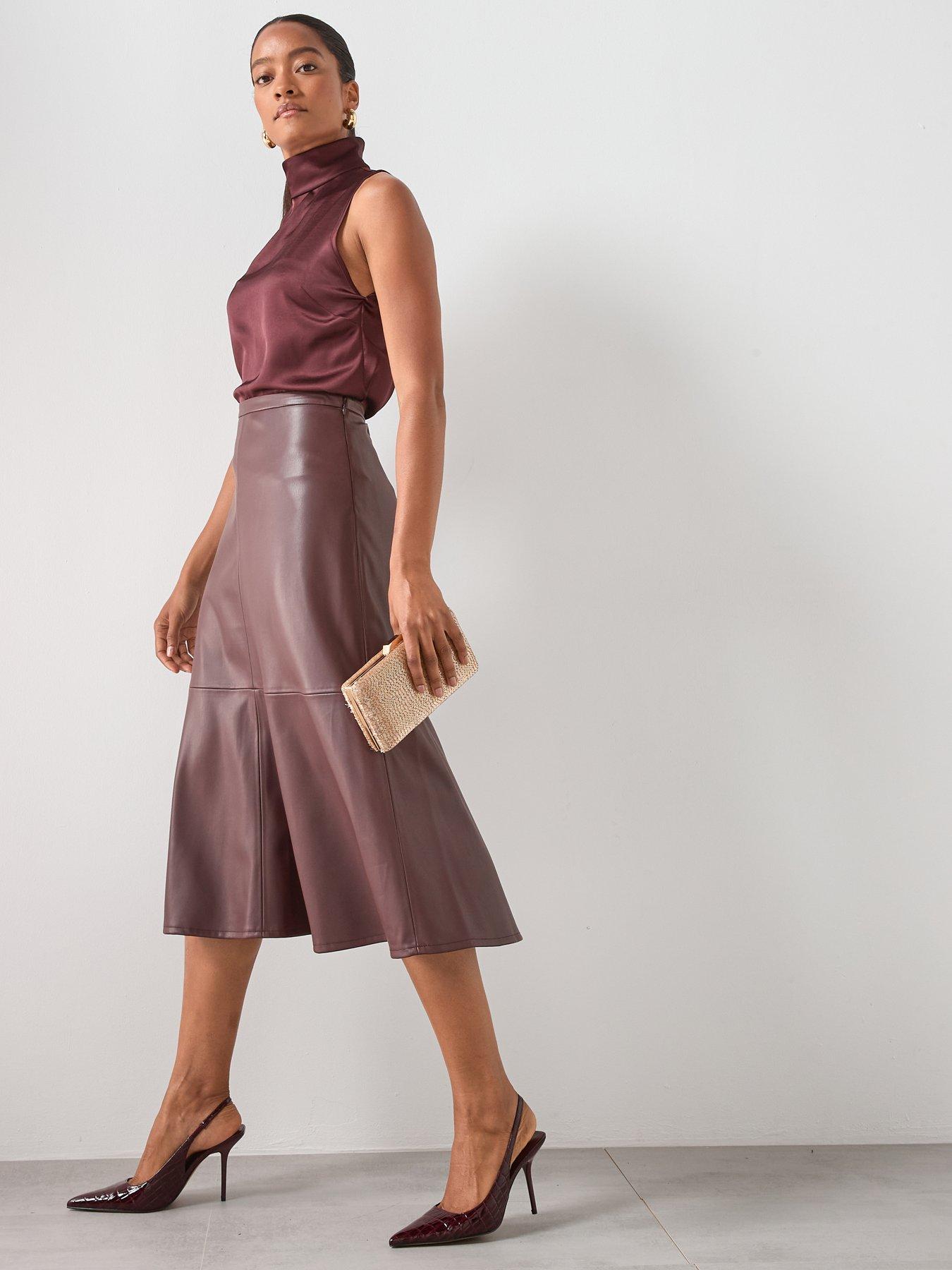 Image 3 of 5 of Mango Leather Effect Midi Skirt - Purple