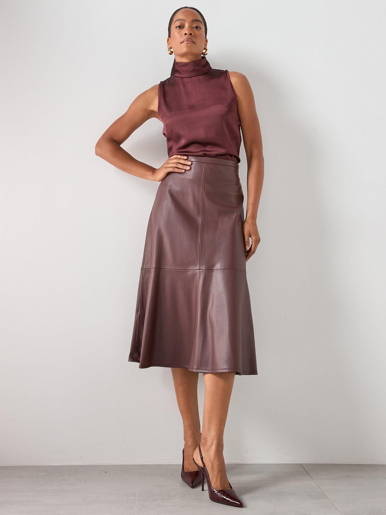 Image 4 of 5 of Mango Leather Effect Midi Skirt - Purple