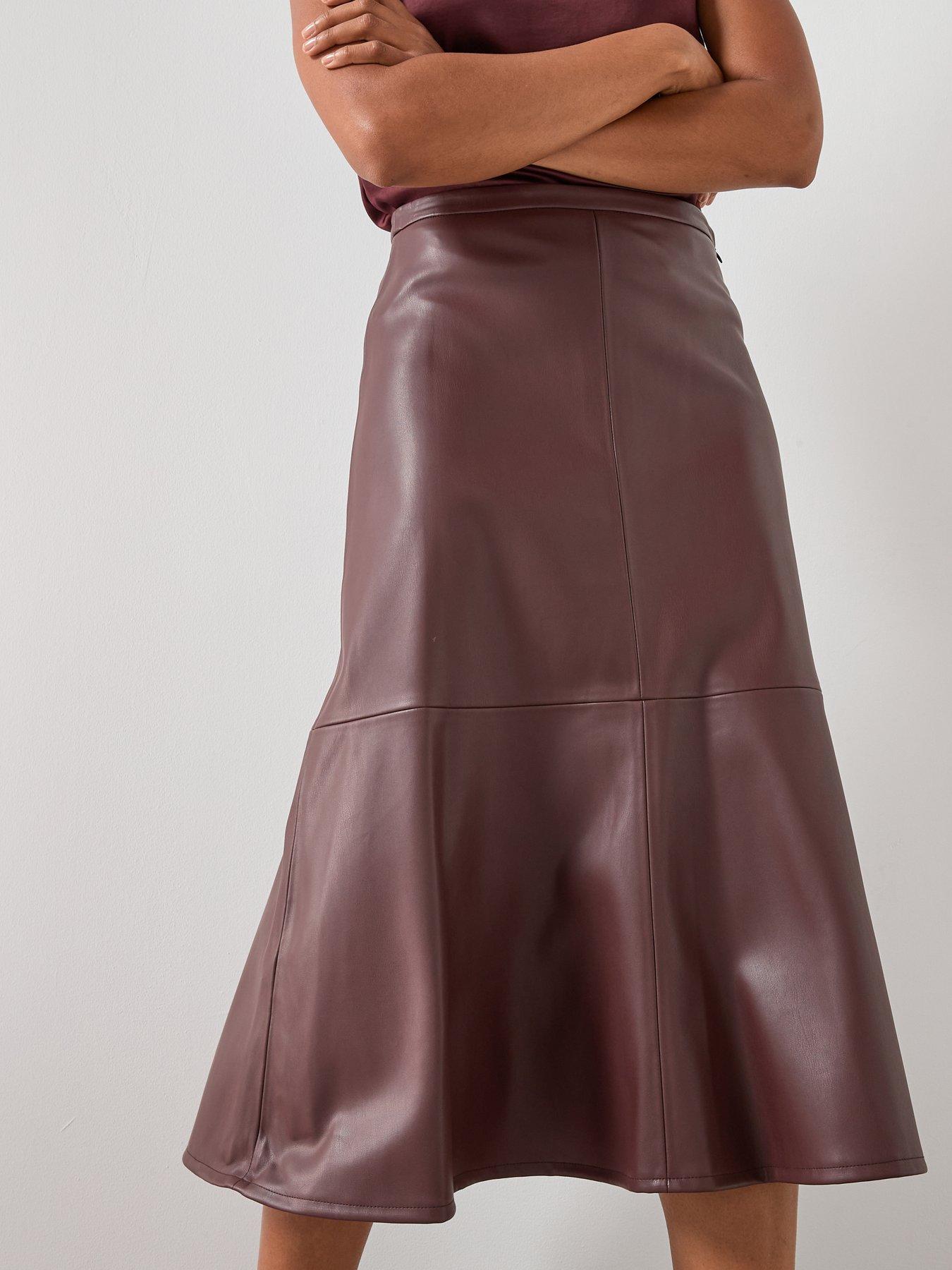 Image 5 of 5 of Mango Leather Effect Midi Skirt - Purple