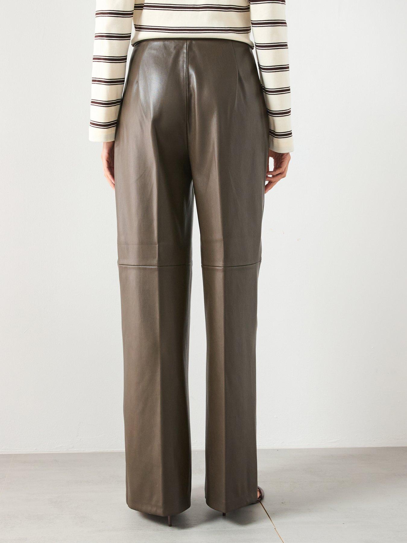Image 2 of 5 of Mango Leather Effect Wide Leg Trousers - Khaki