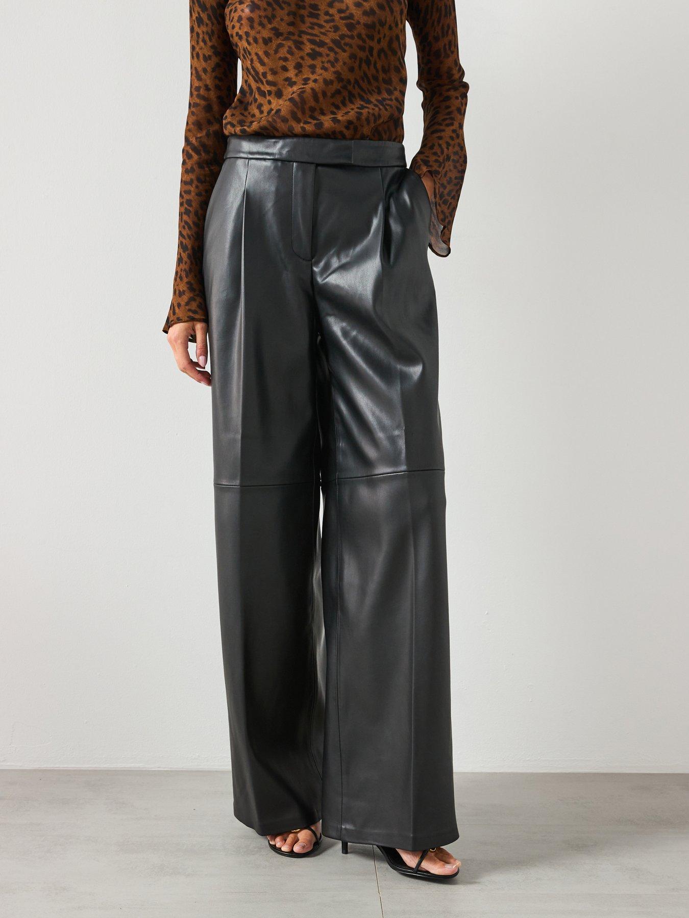 Mango Leather Effect Wide Leg Trouser