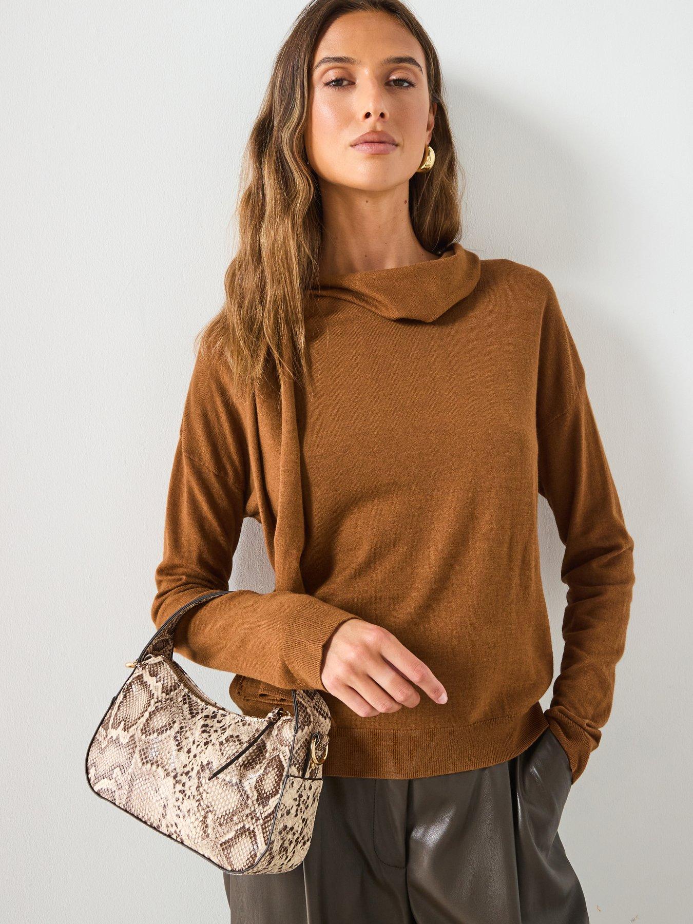 Mango Fine Knit Sweater With Scarf - Beige