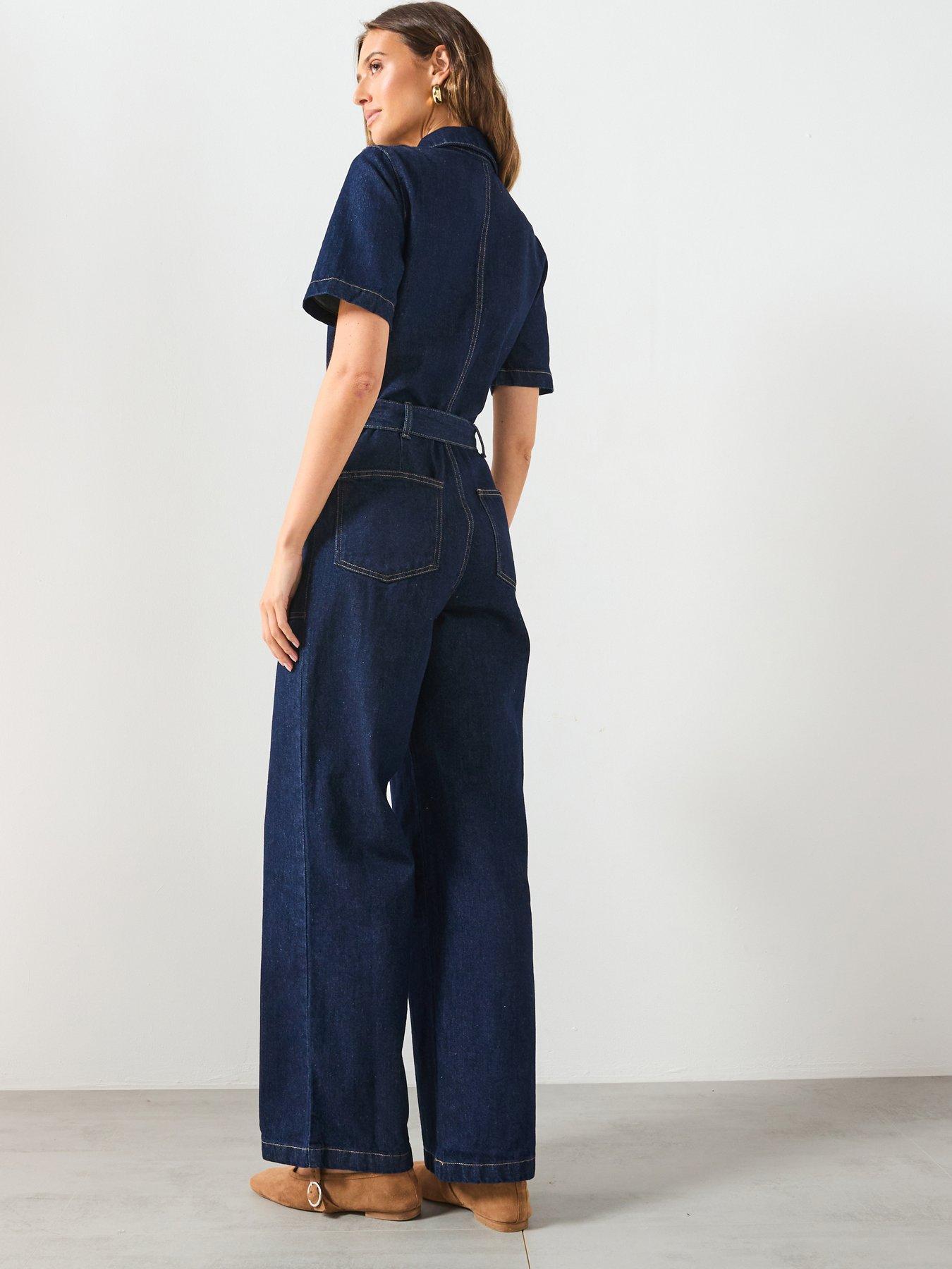 Mango Belt Denim Jumpsuit - Blue