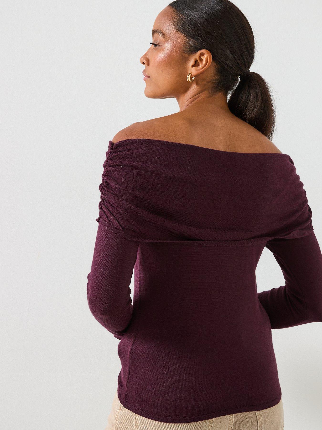 Image 2 of 6 of Mango Fitted Jumper With Draped Neckline - Red