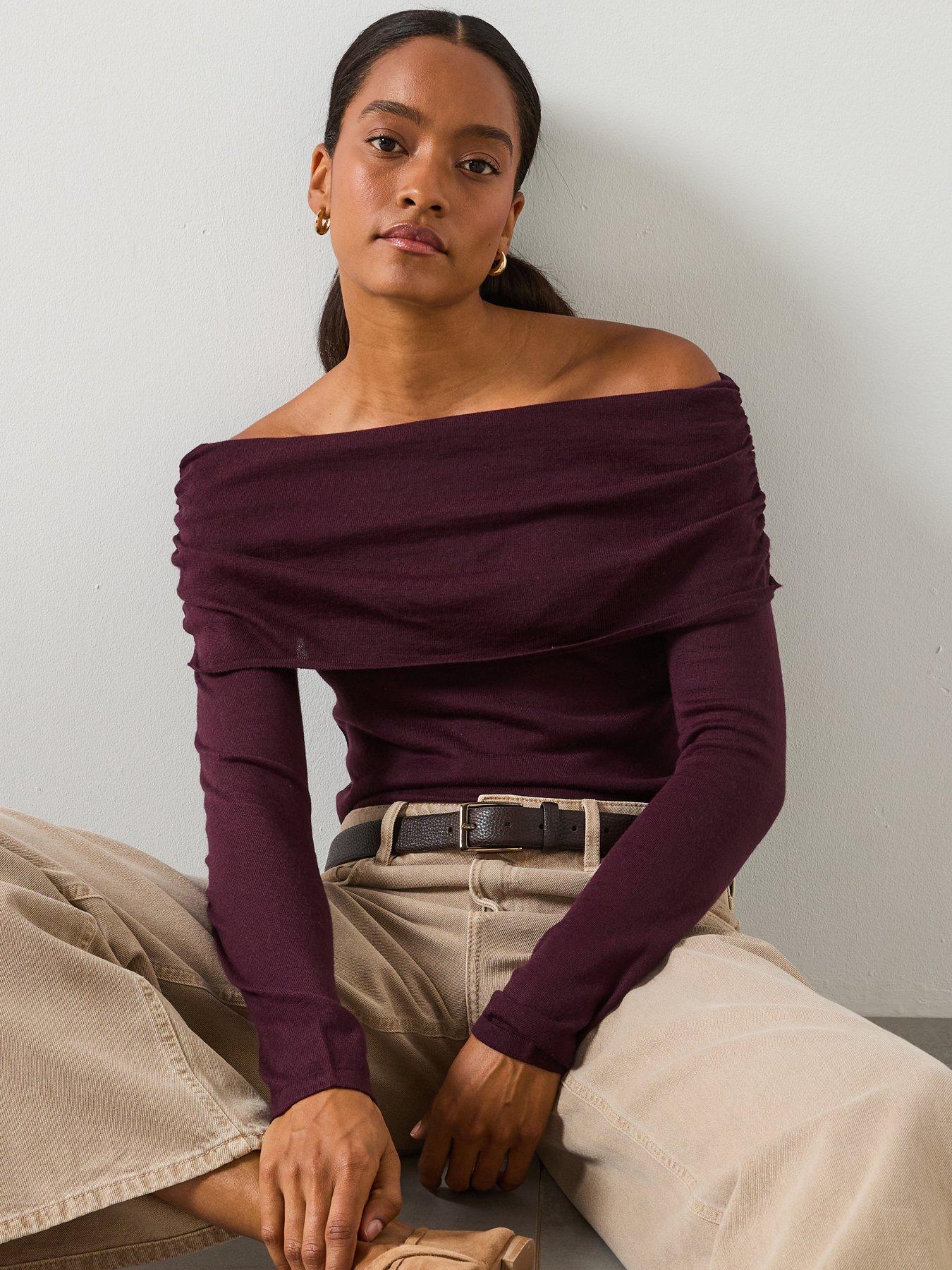 Image 4 of 6 of Mango Fitted Jumper With Draped Neckline - Red