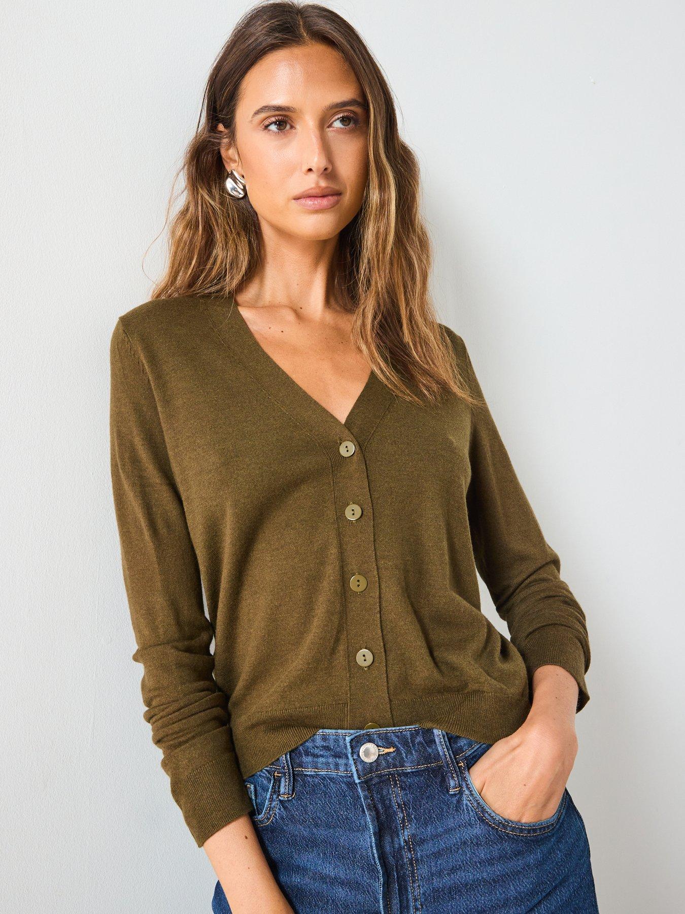 Mango V-Neck Knitted Cardigan Khaki Very