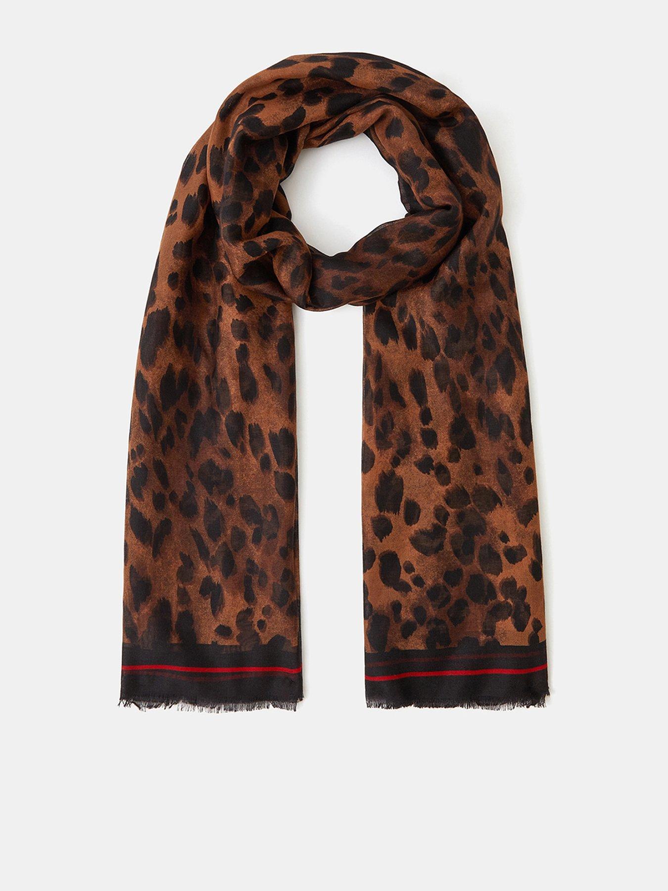 Image 1 of 3 of Accessorize Lightweight Leopard Print Scarf - Brown