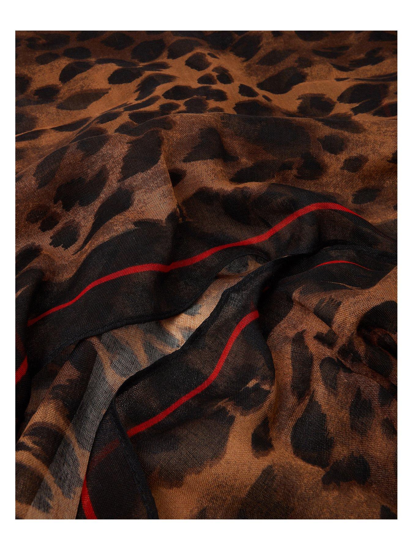 Image 3 of 3 of Accessorize Lightweight Leopard Print Scarf - Brown