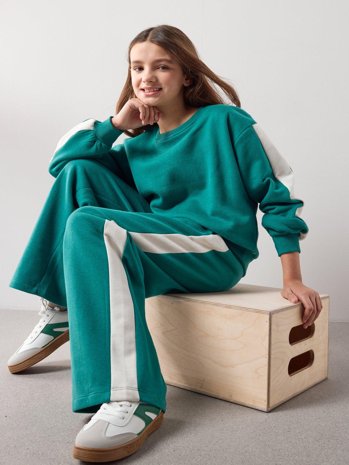 The Very Collection Girls Sweater with Side Stripes - Green