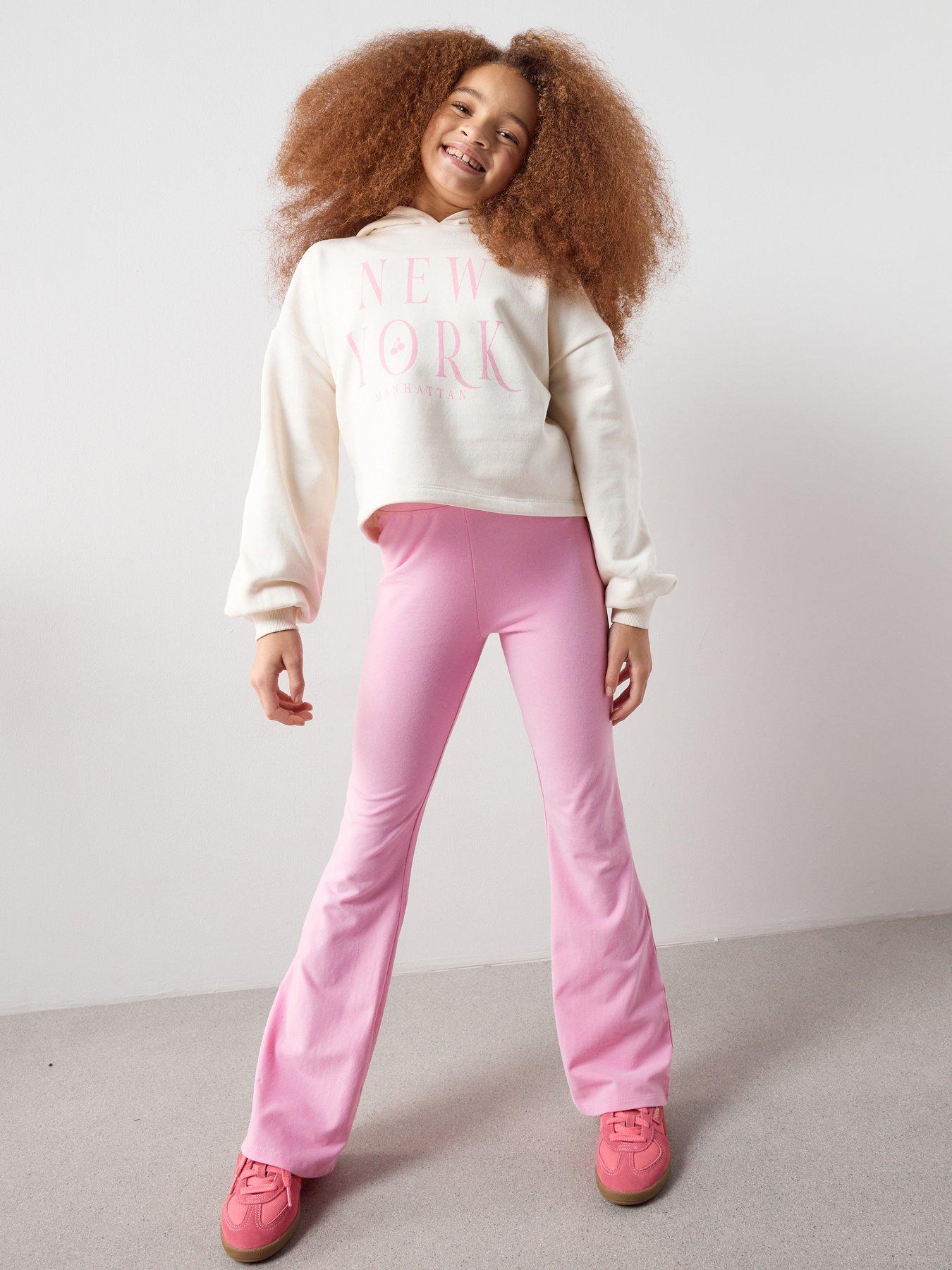The Very Collection Girls Contrast Sweat Hoody and Bottoms - Cream/Pink