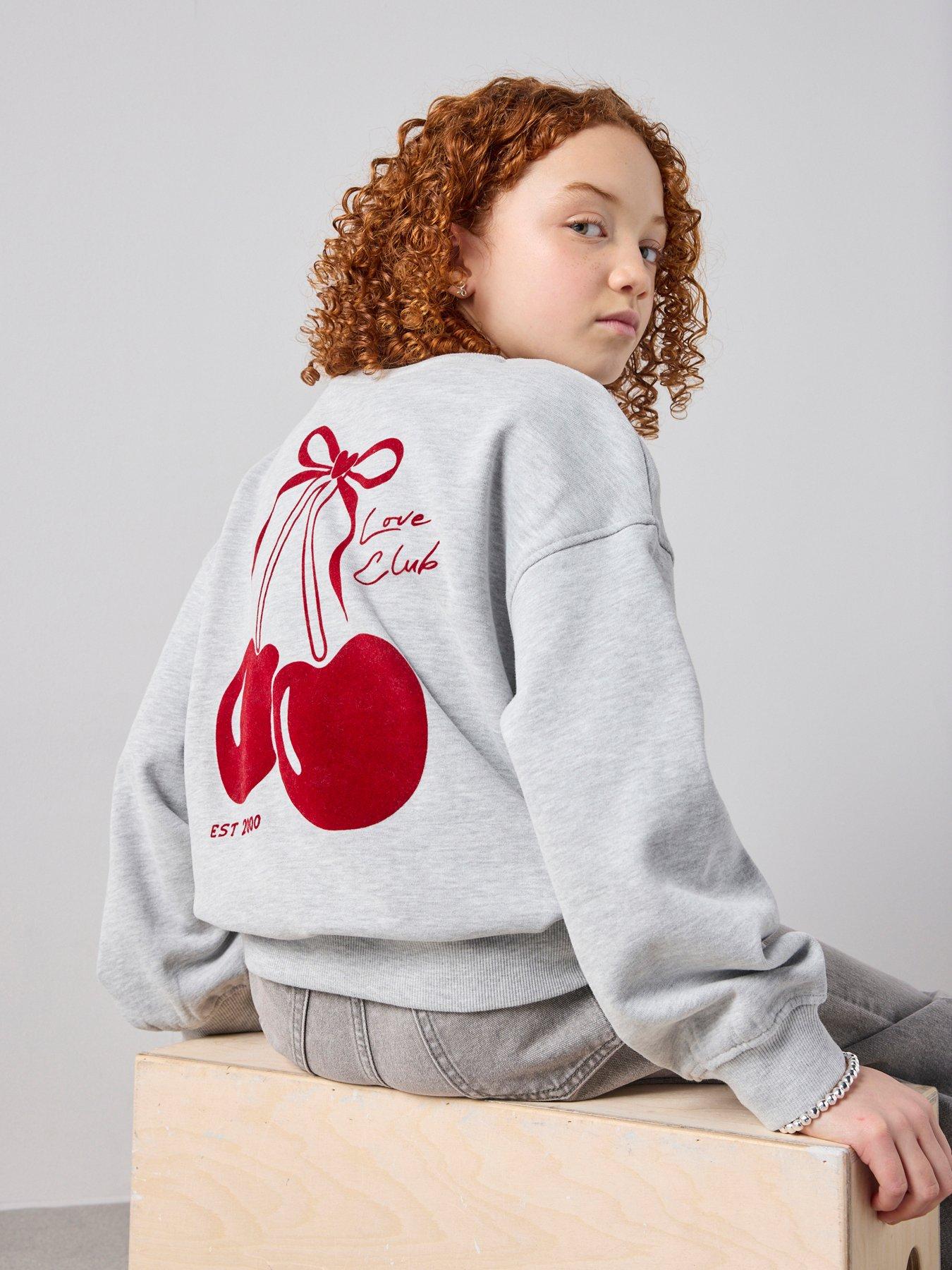The Very Collection Girls Back Print Cherry Sweat