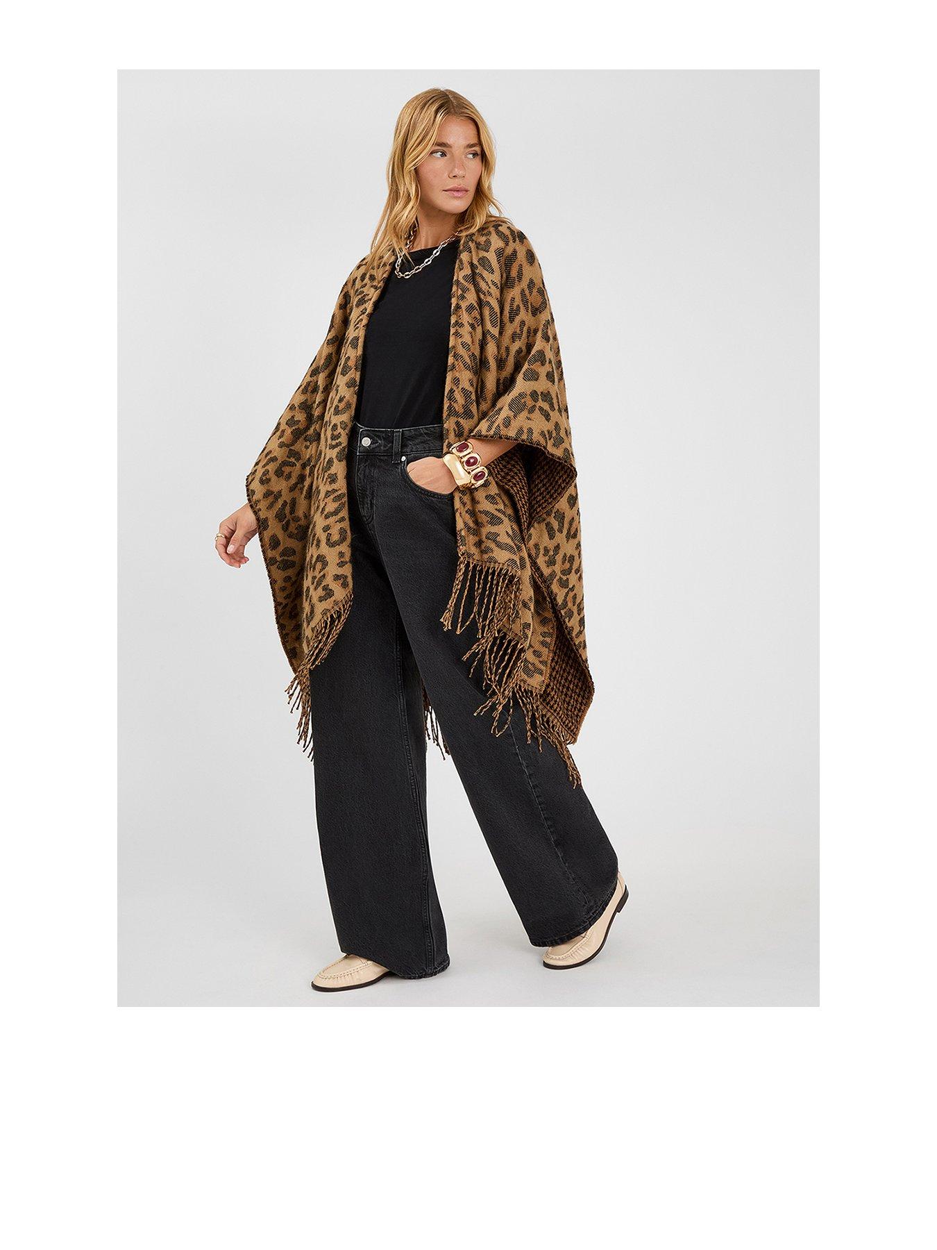 undefined Leopard Print Poncho - Brown