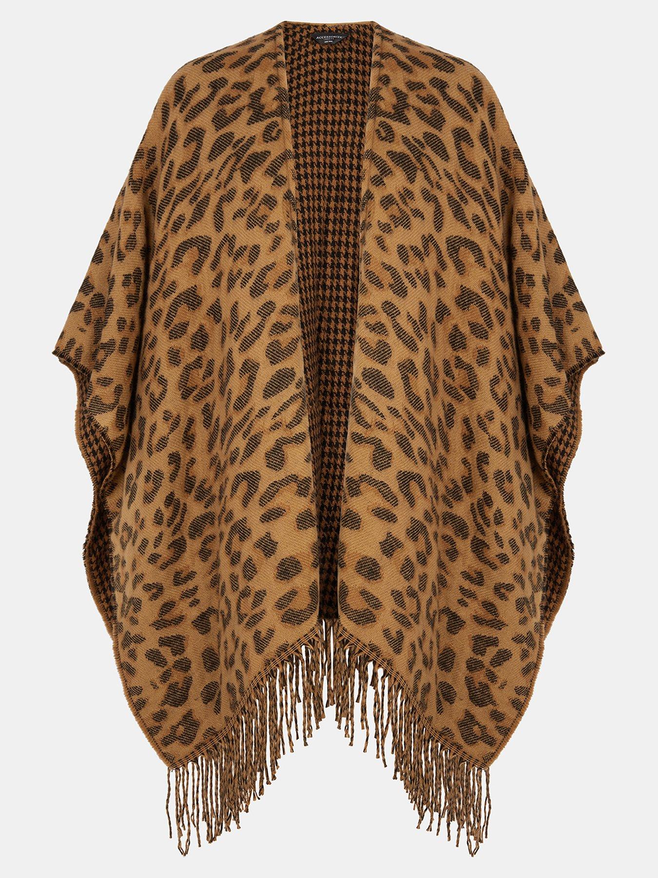 Image 3 of 4 of Accessorize Leopard Print Poncho - Brown