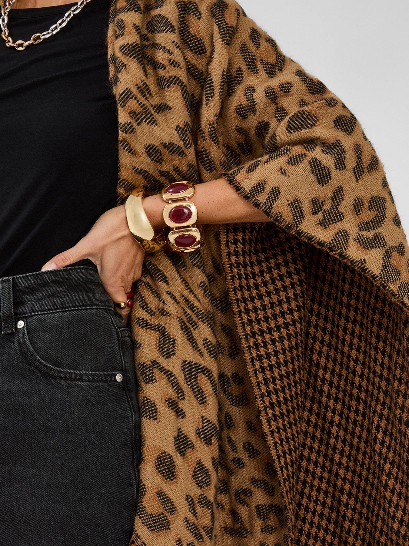 Image 4 of 4 of Accessorize Leopard Print Poncho - Brown