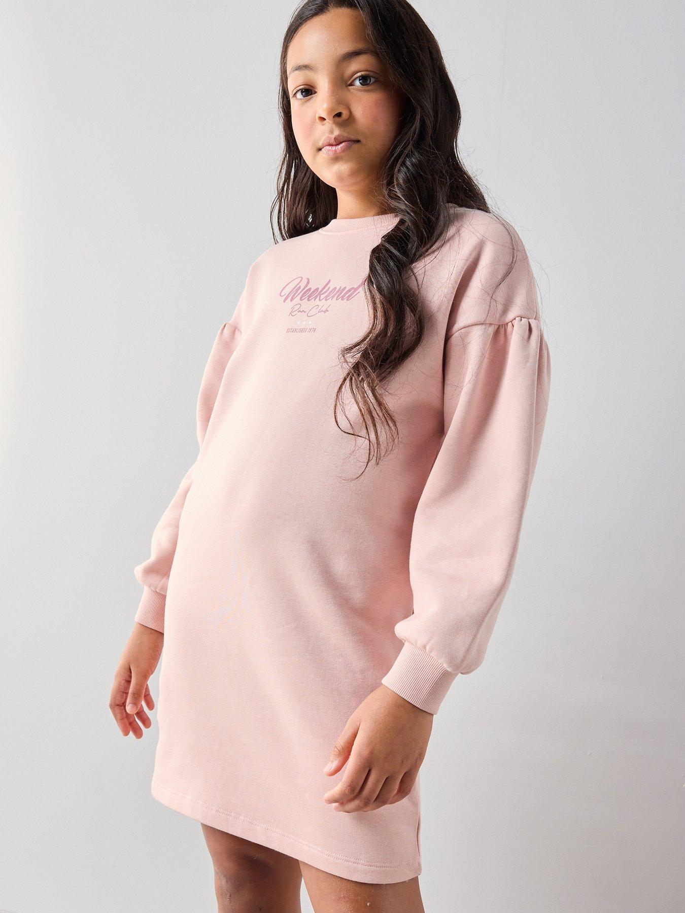 The Very Collection Girls Sweater Dress With Slogan - Pink