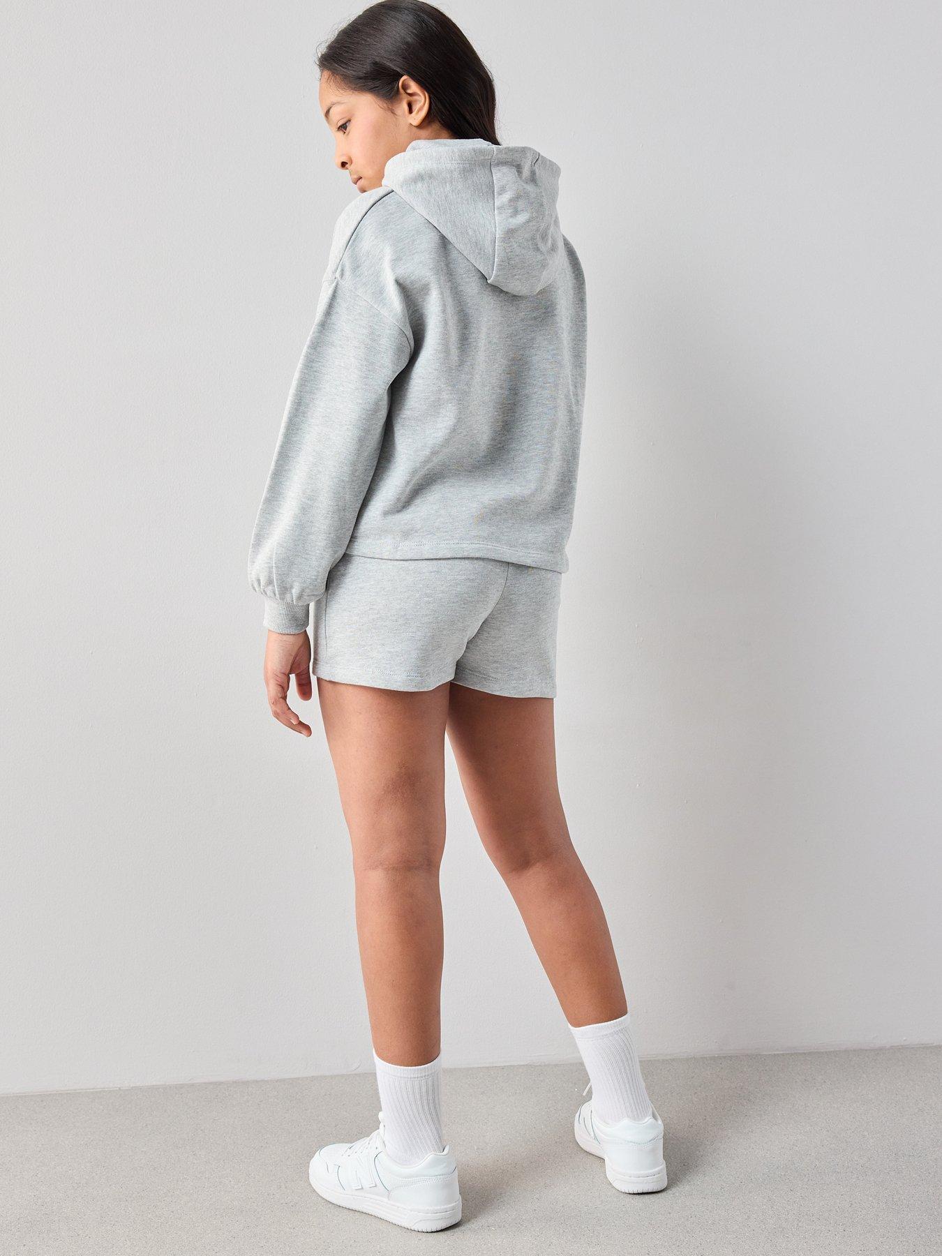Image 2 of 5 of The Very Collection Girls Sweat Hoodie And Shorts Madrid Slogan Set - Grey