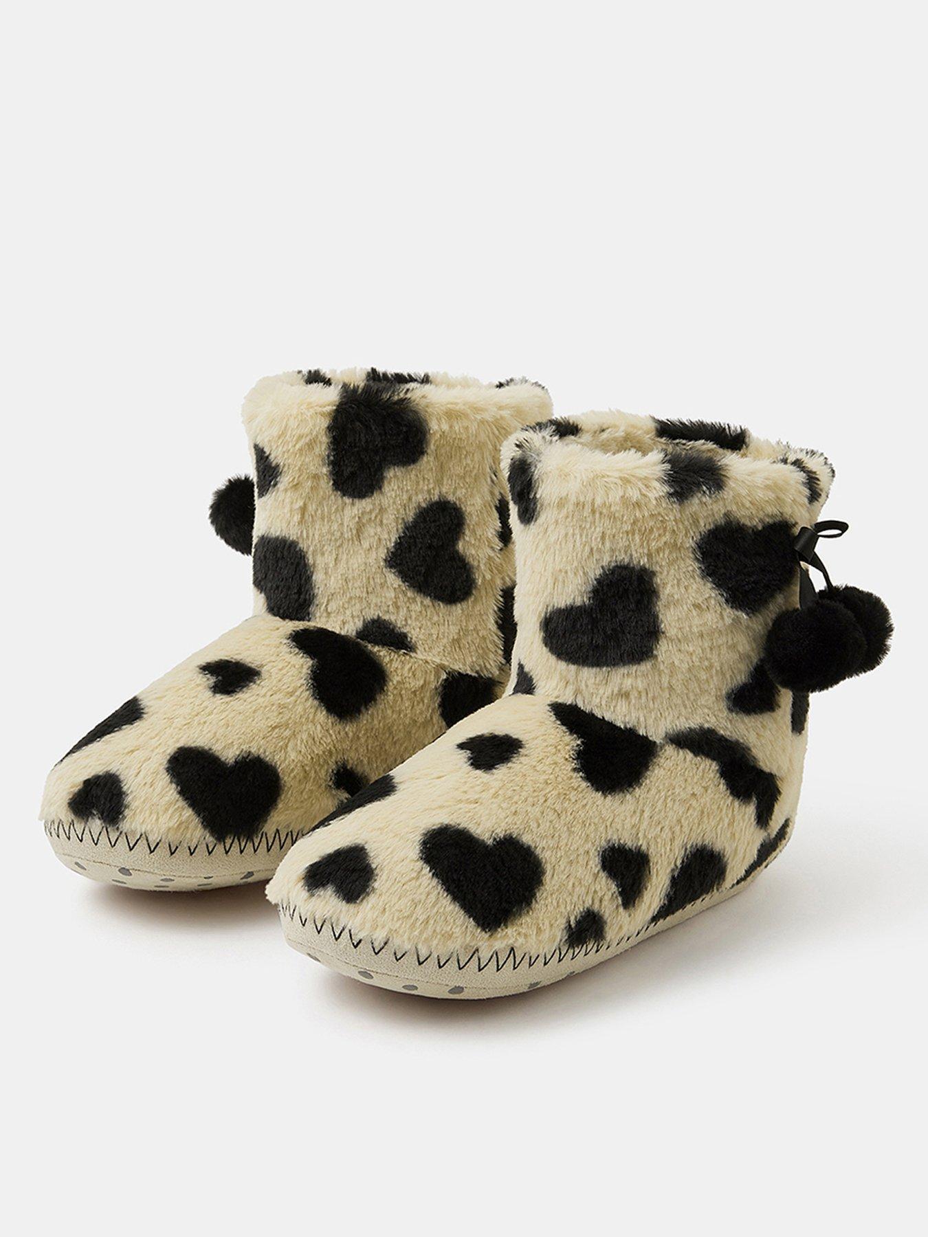 Image 2 of 4 of Accessorize Fluffy Heart Print Slipper Boots - Multi
