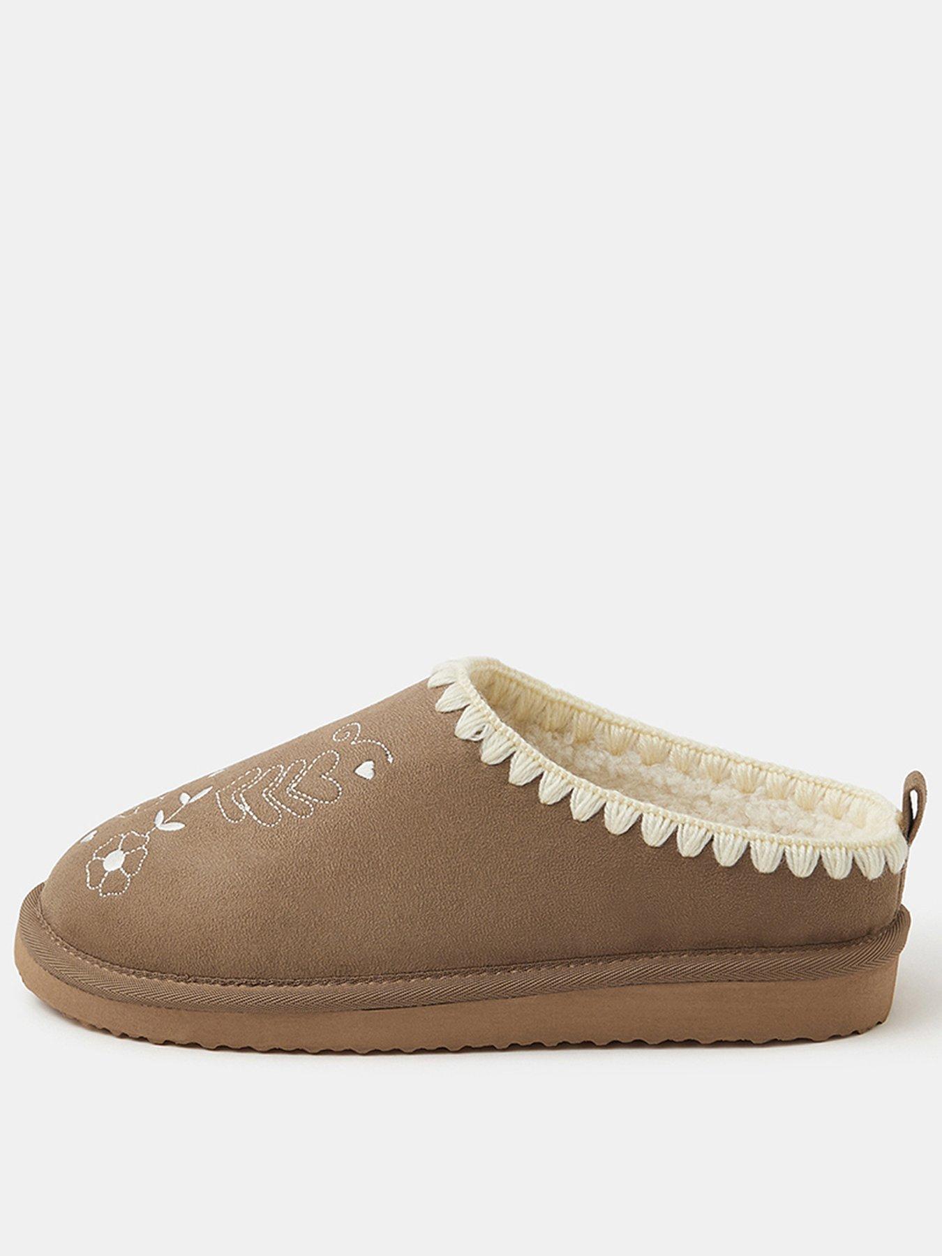 undefined Heart Embroidered Mule Slippers - Brown