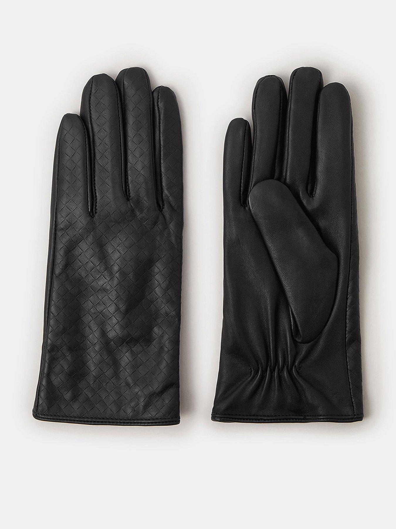 Accessorize Woven Leather Gloves - Black