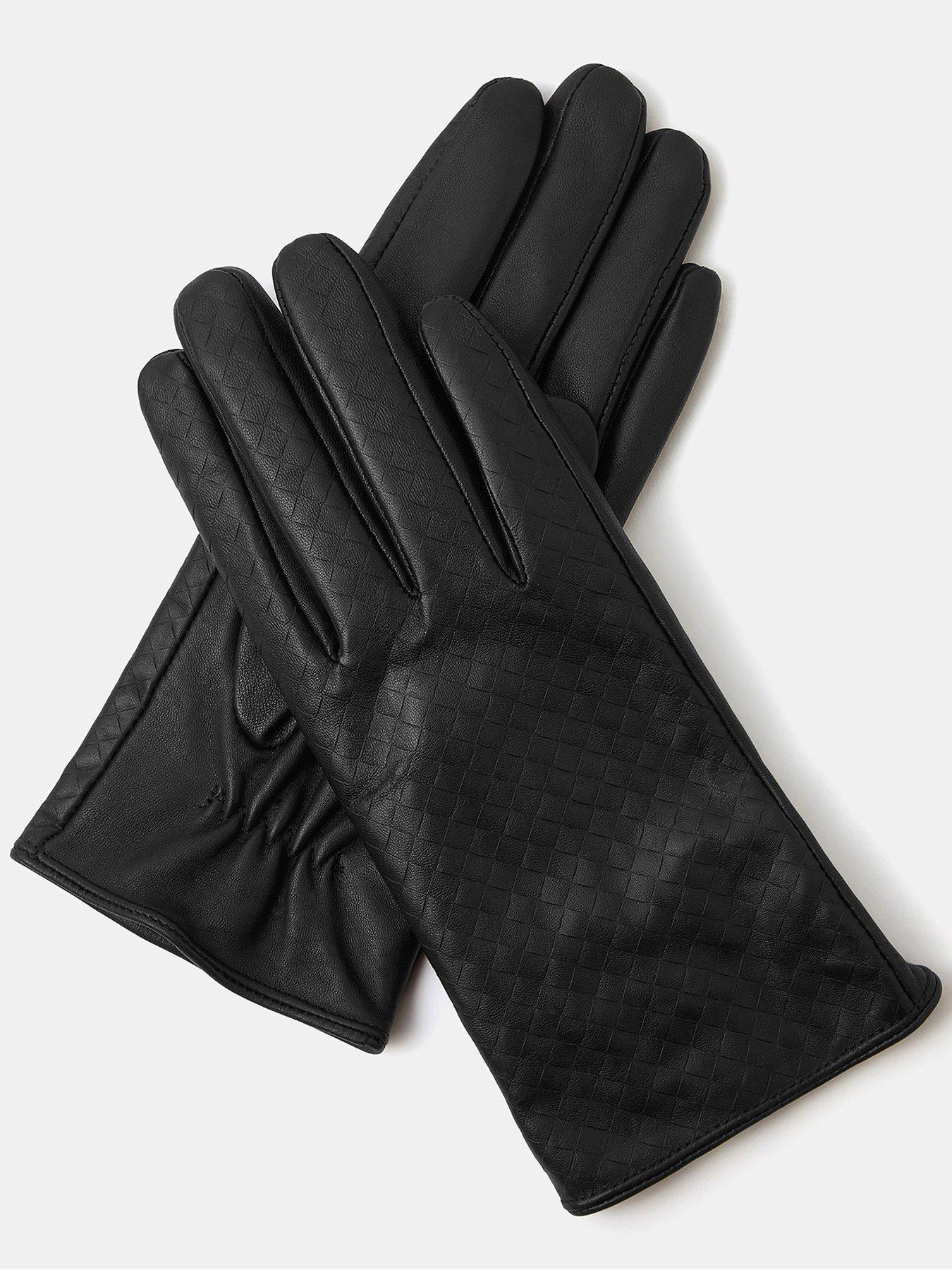 Image 2 of 2 of Accessorize Woven Leather Gloves - Black