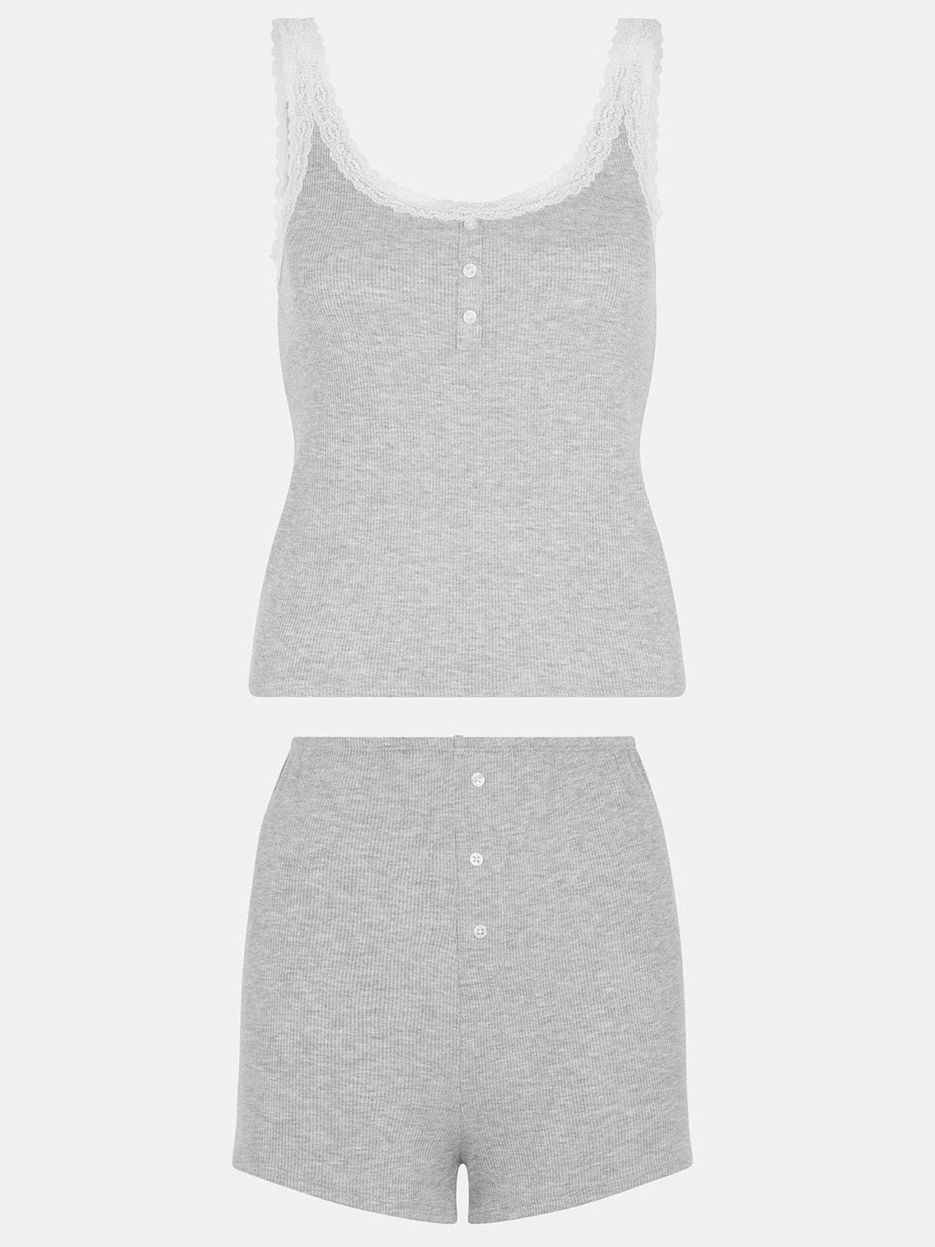 Accessorize Rib Lace Trim Vest Set - Grey