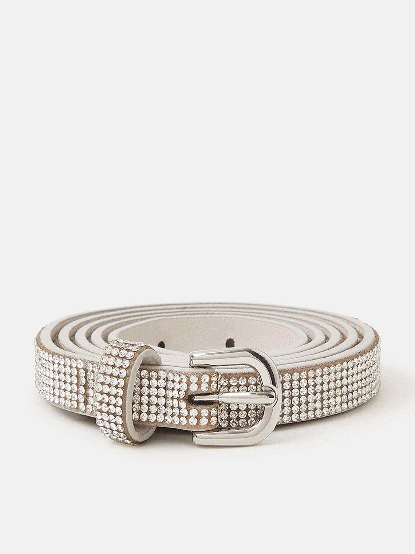 Accessorize Slim Diamanté Belt Silver - Gold