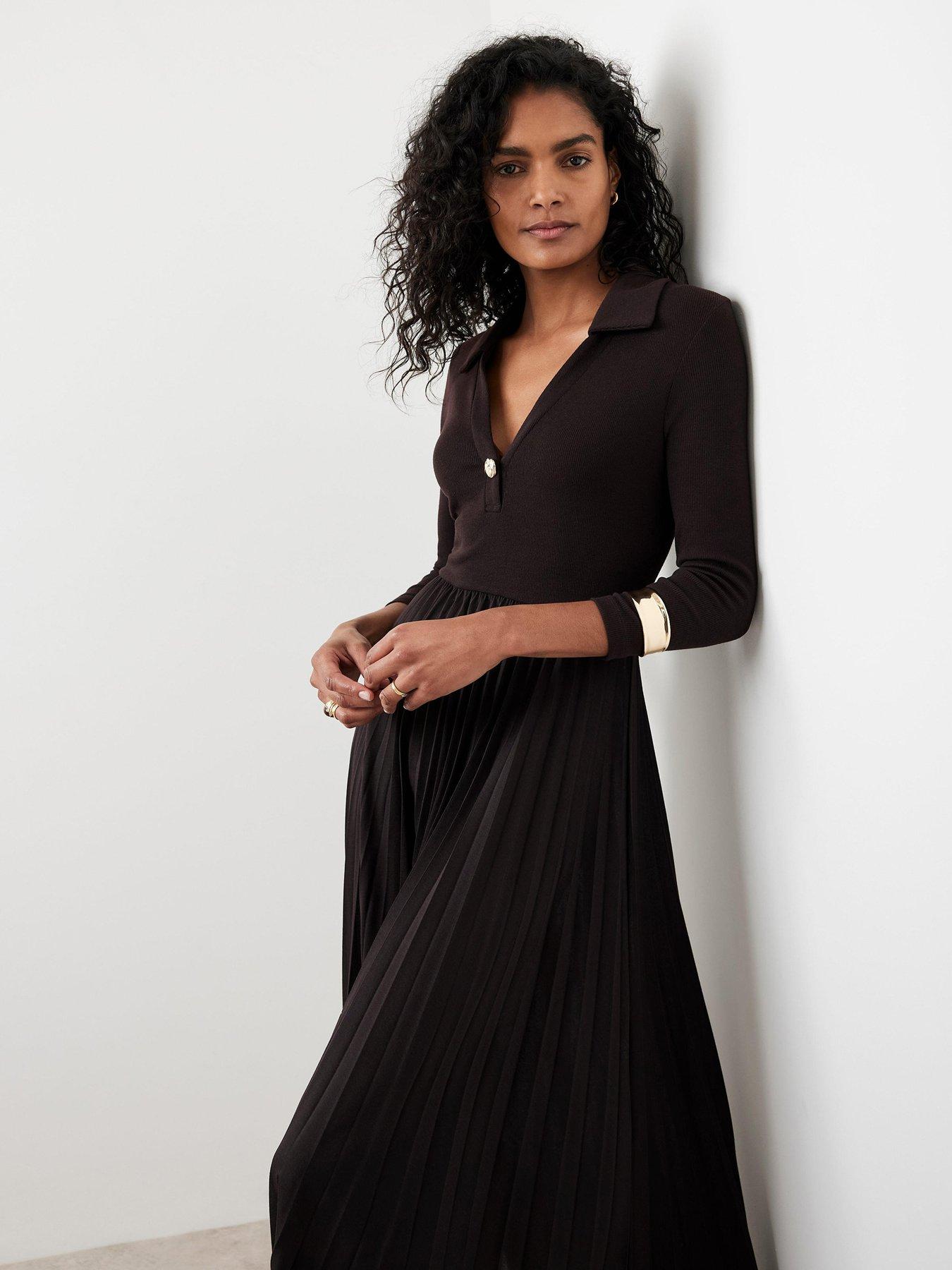 Mint Velvet Choc Polo Jersey Midi Dress - Brown | Very