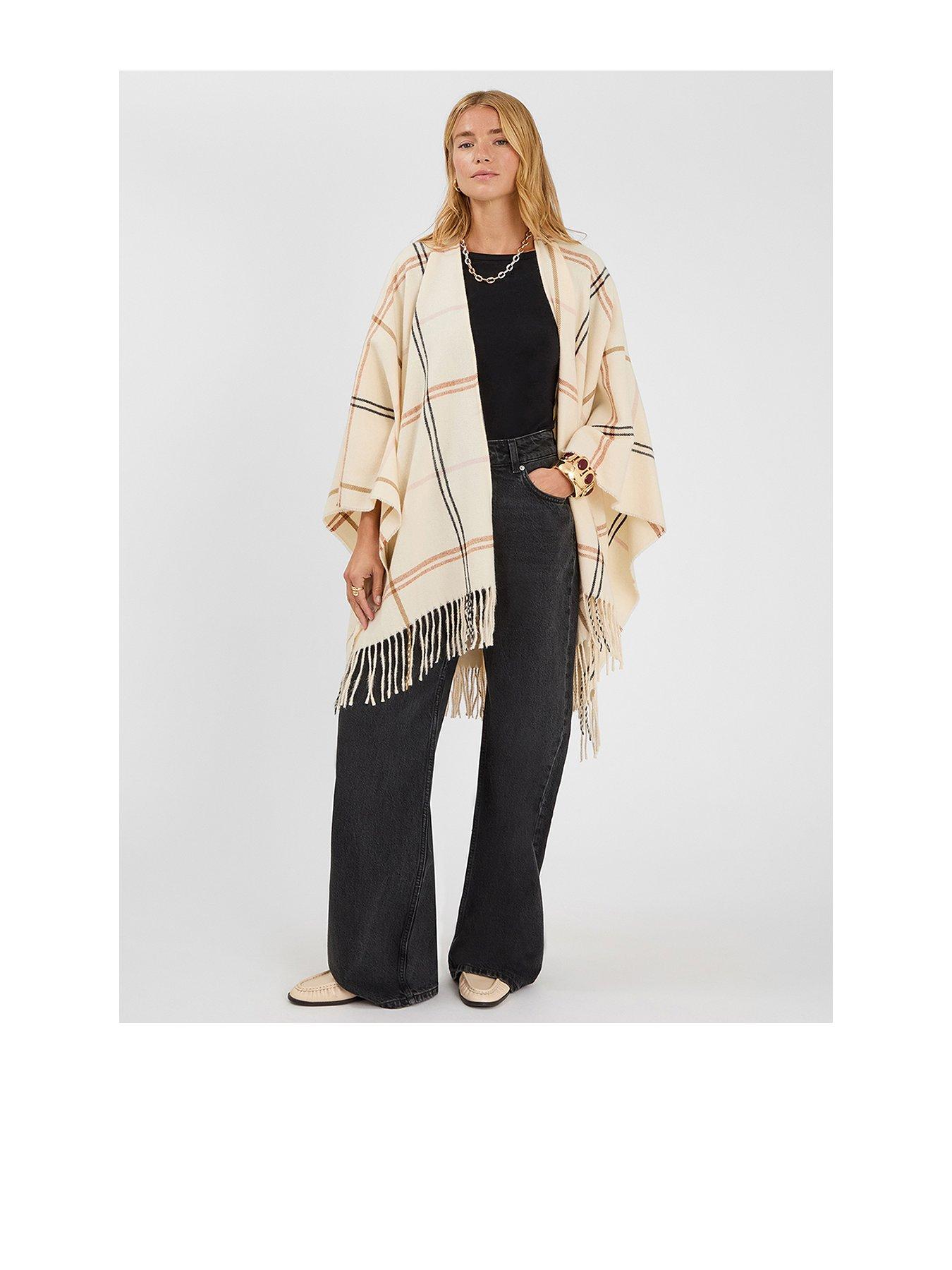 Accessorize Check Print Poncho - Cream