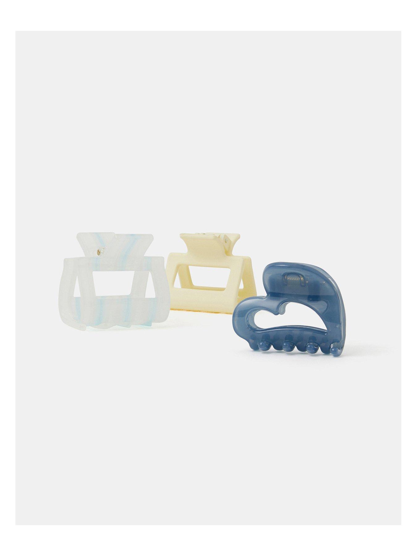 Image 3 of 3 of Accessorize 3 Pack Heart &amp; Square Resin Claw Clips - Blue