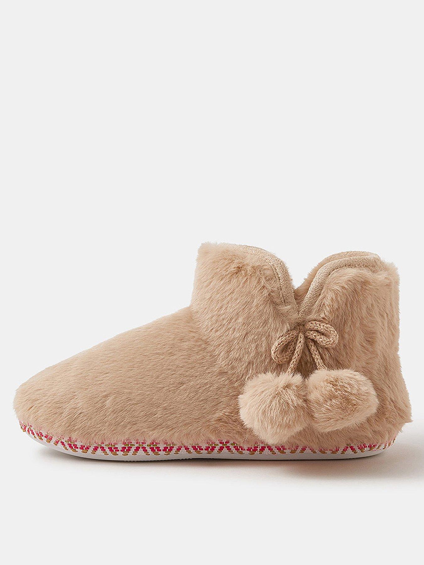 Accessorize Fluffy Braided Slipper Boots - Cream