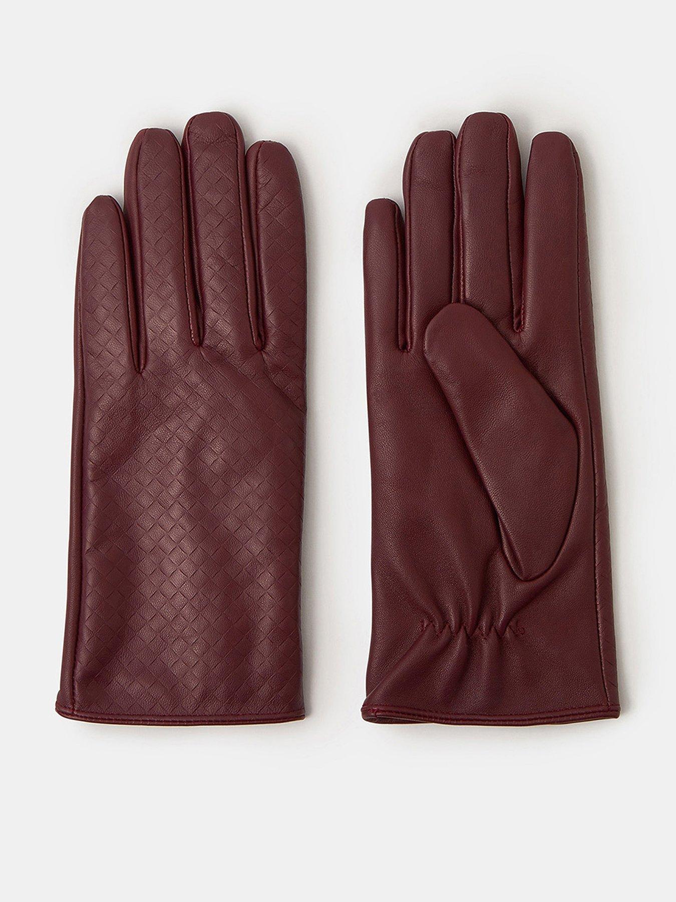 undefined Woven Leather Gloves - Burgundy