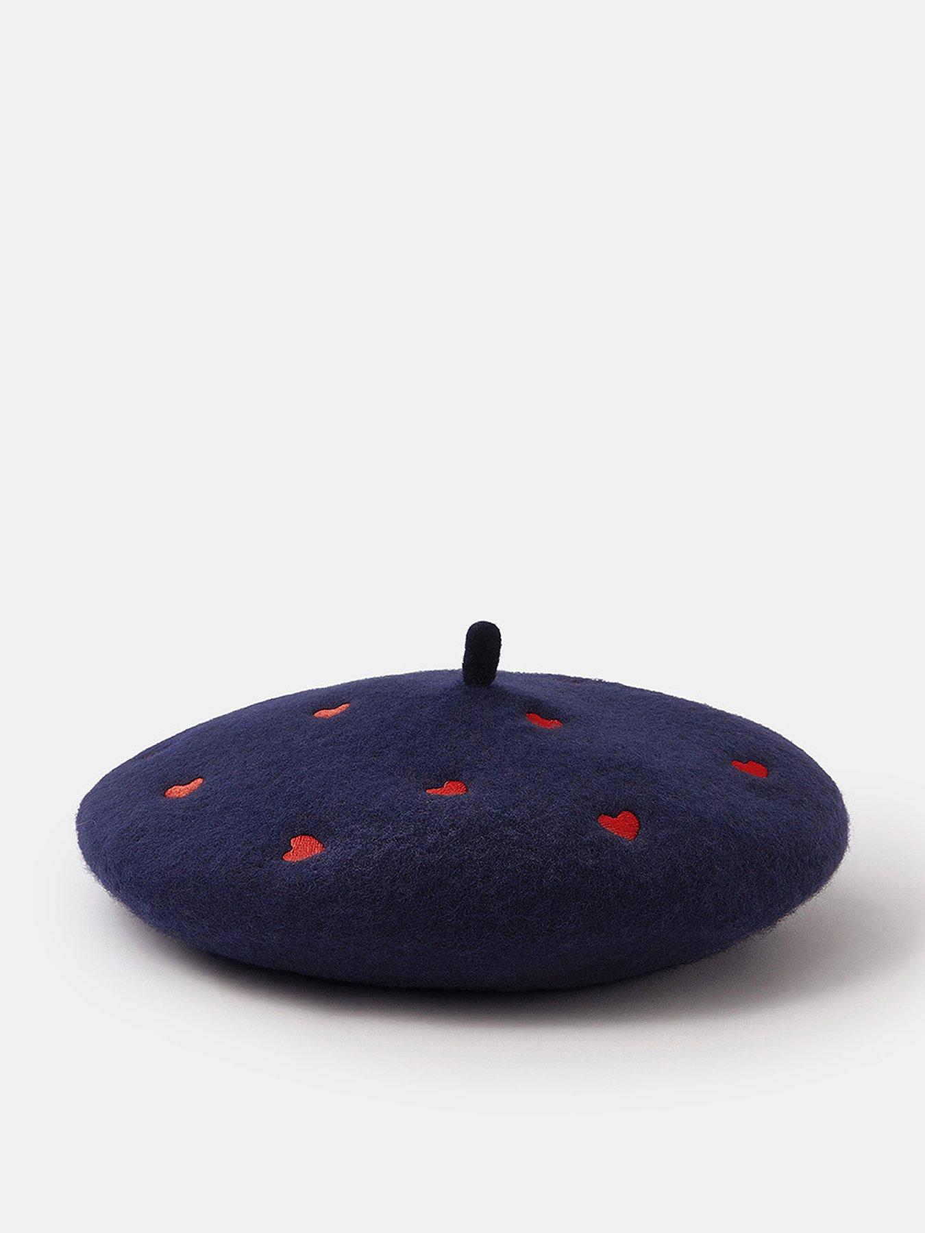 Accessorize Heart Embroidered Wool Beret - Blue