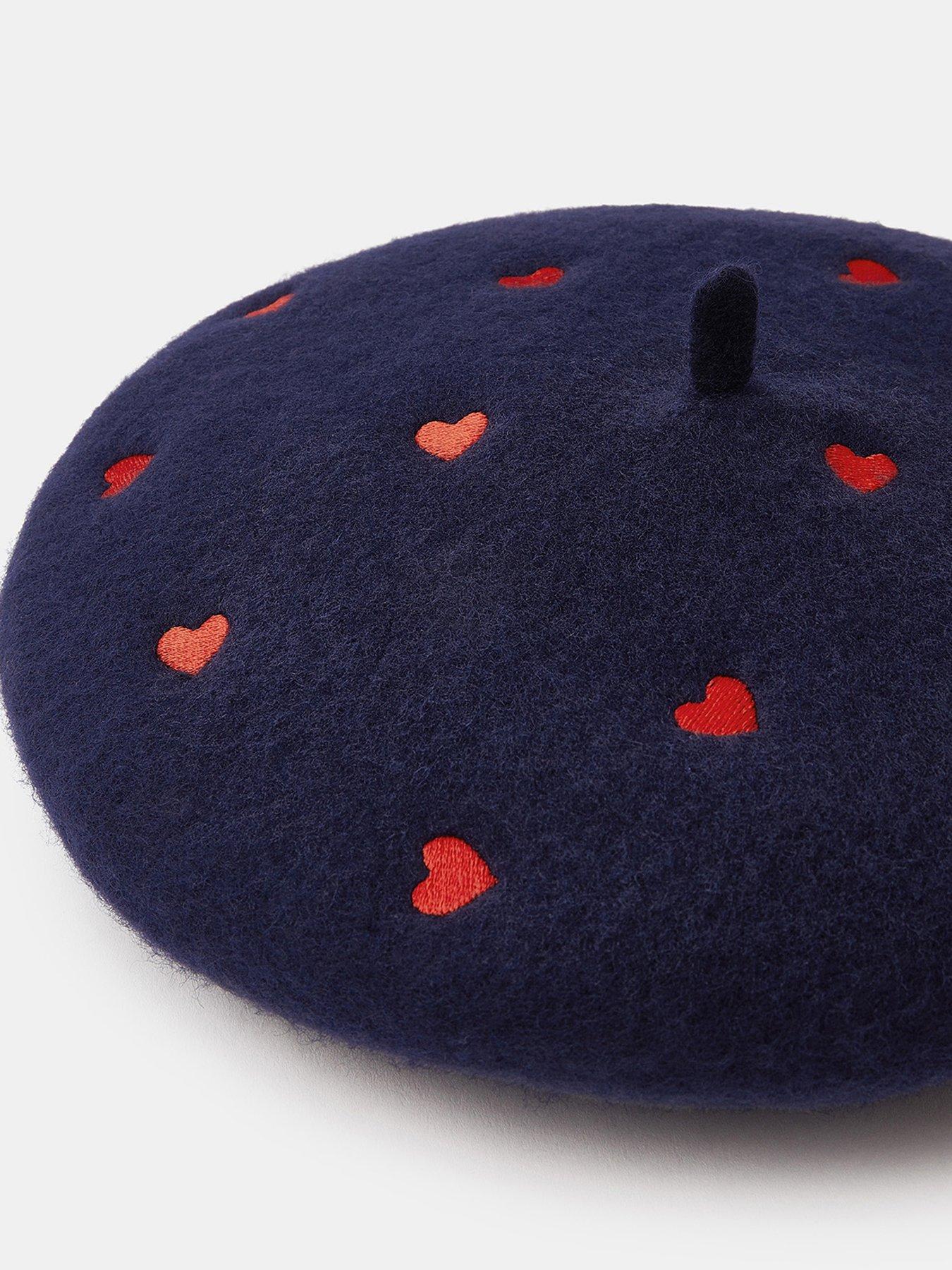 Image 2 of 3 of Accessorize Heart Embroidered Wool Beret - Blue