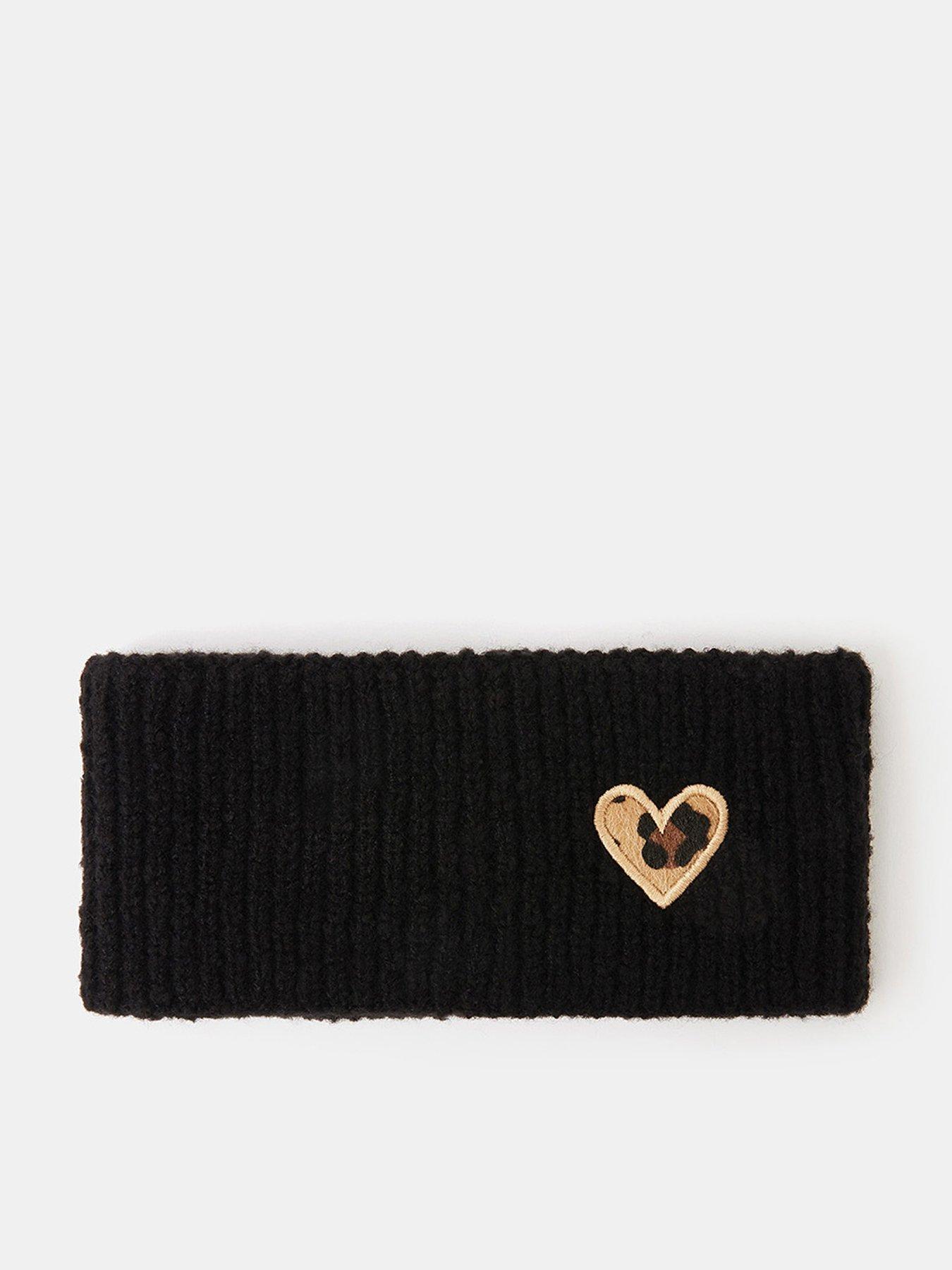 Accessorize Leopard Heart Knit Bando Headband - Black