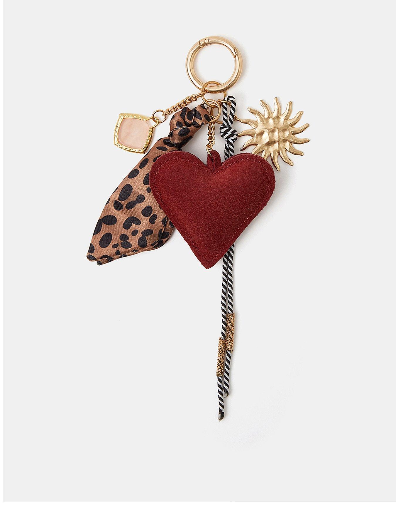 Image 1 of 4 of Accessorize Leopard Heart Bag Charm - Multi