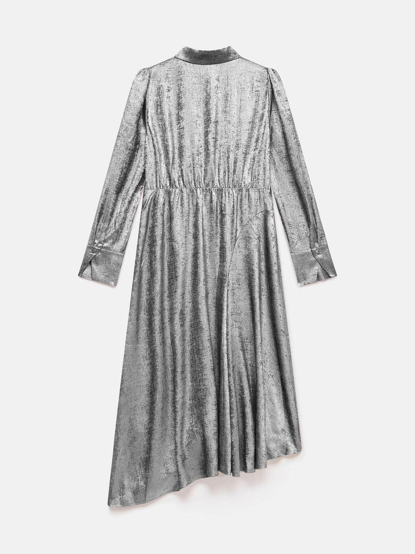 knee length dresses for ladies MINT VELVET BLACK METALLIC LONG SLEEVED FINE KNIT PENCIL DRESS SIZE 8 –  Whispers Dress Agency main image 1