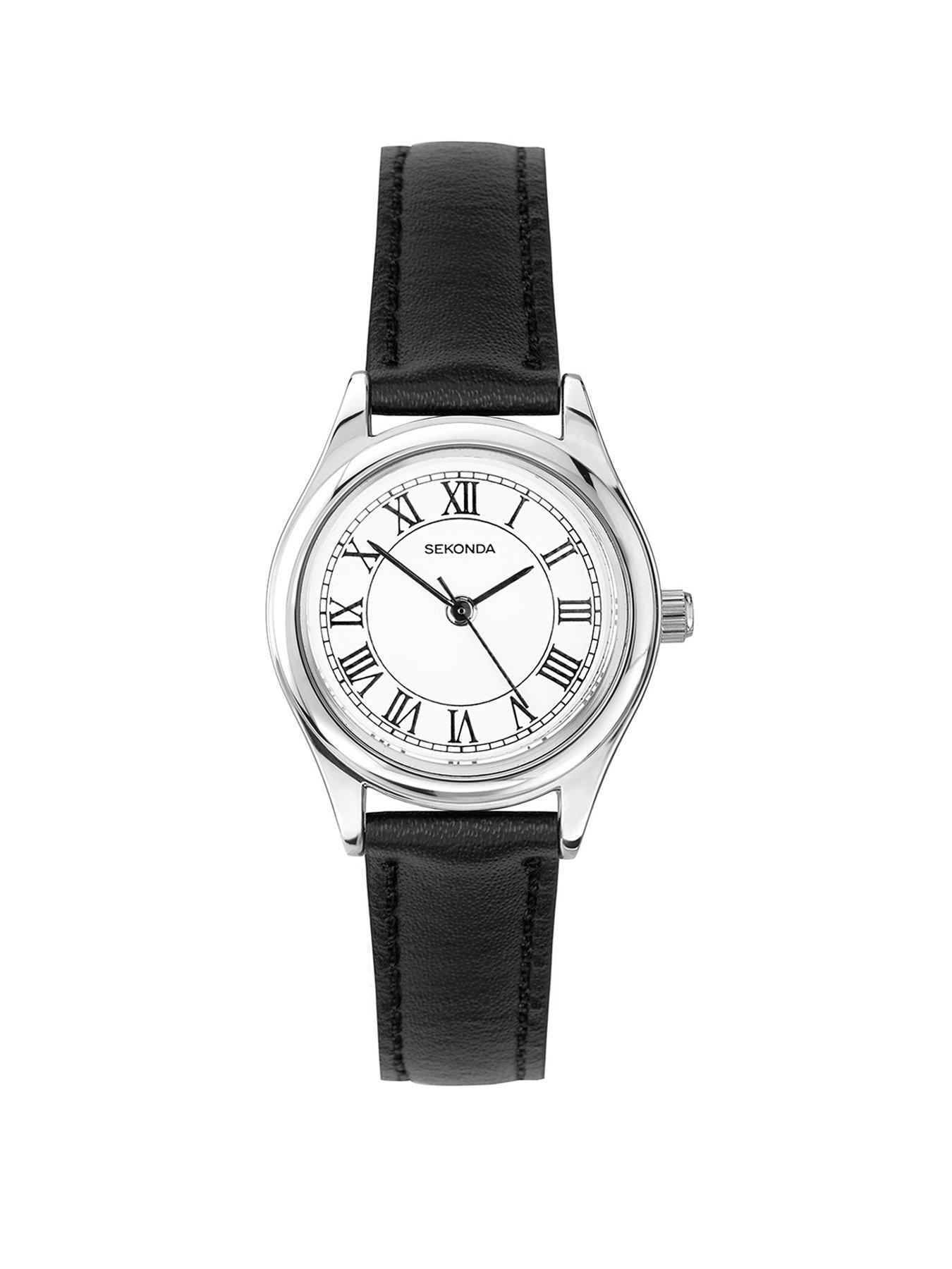 Sekonda Womens Evans Black Leather Strap with White Dial Analogue Watch