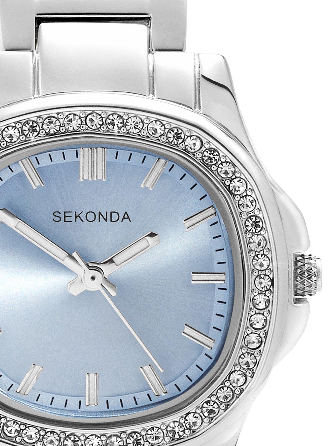 Sekonda Womens Octaire Silver Stainless Steel Bracelet with Light Blue ...