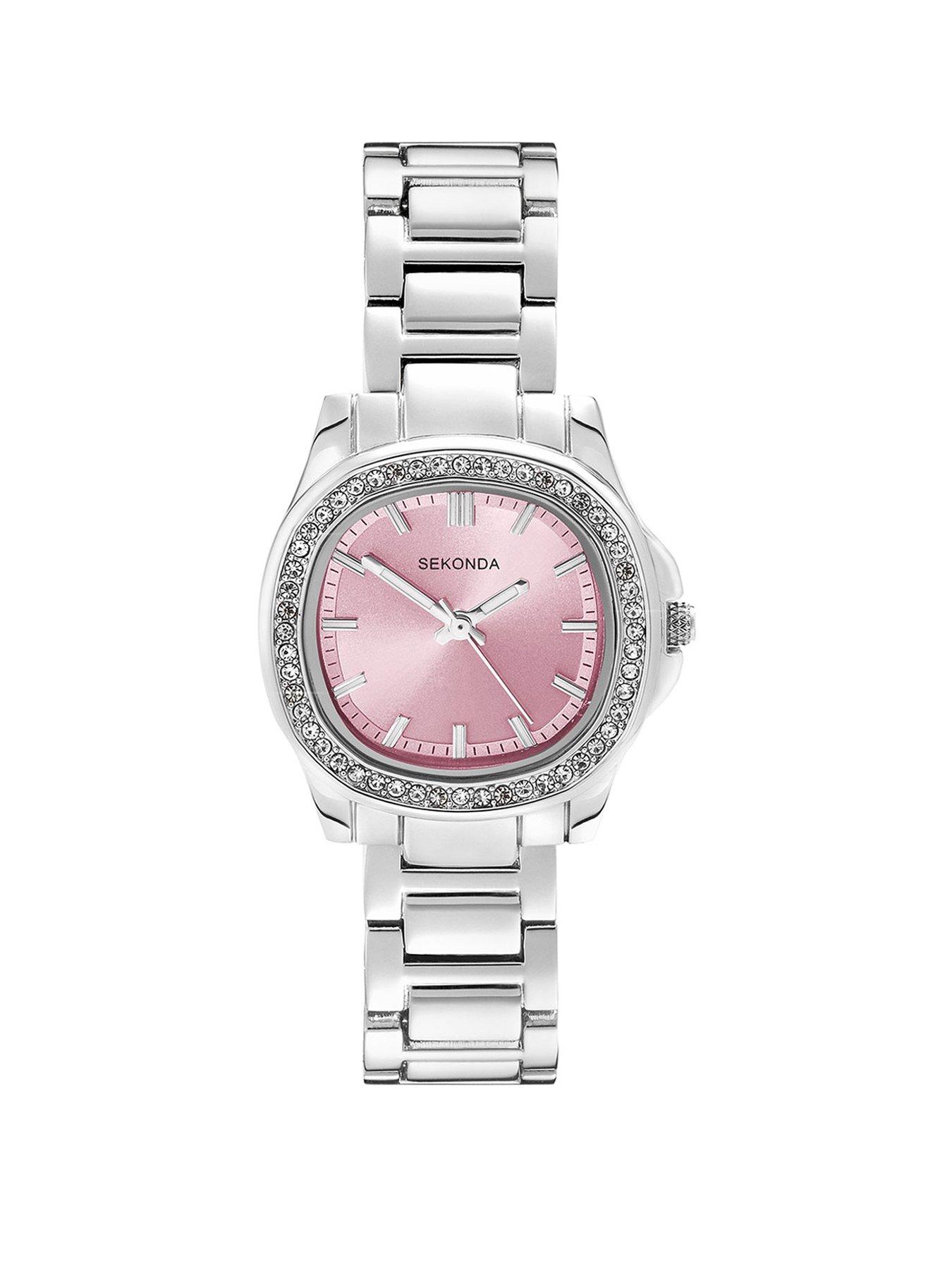Sekonda Womens Octaire Silver Stainless Steel Bracelet with Pink Dial Analogue Watch
