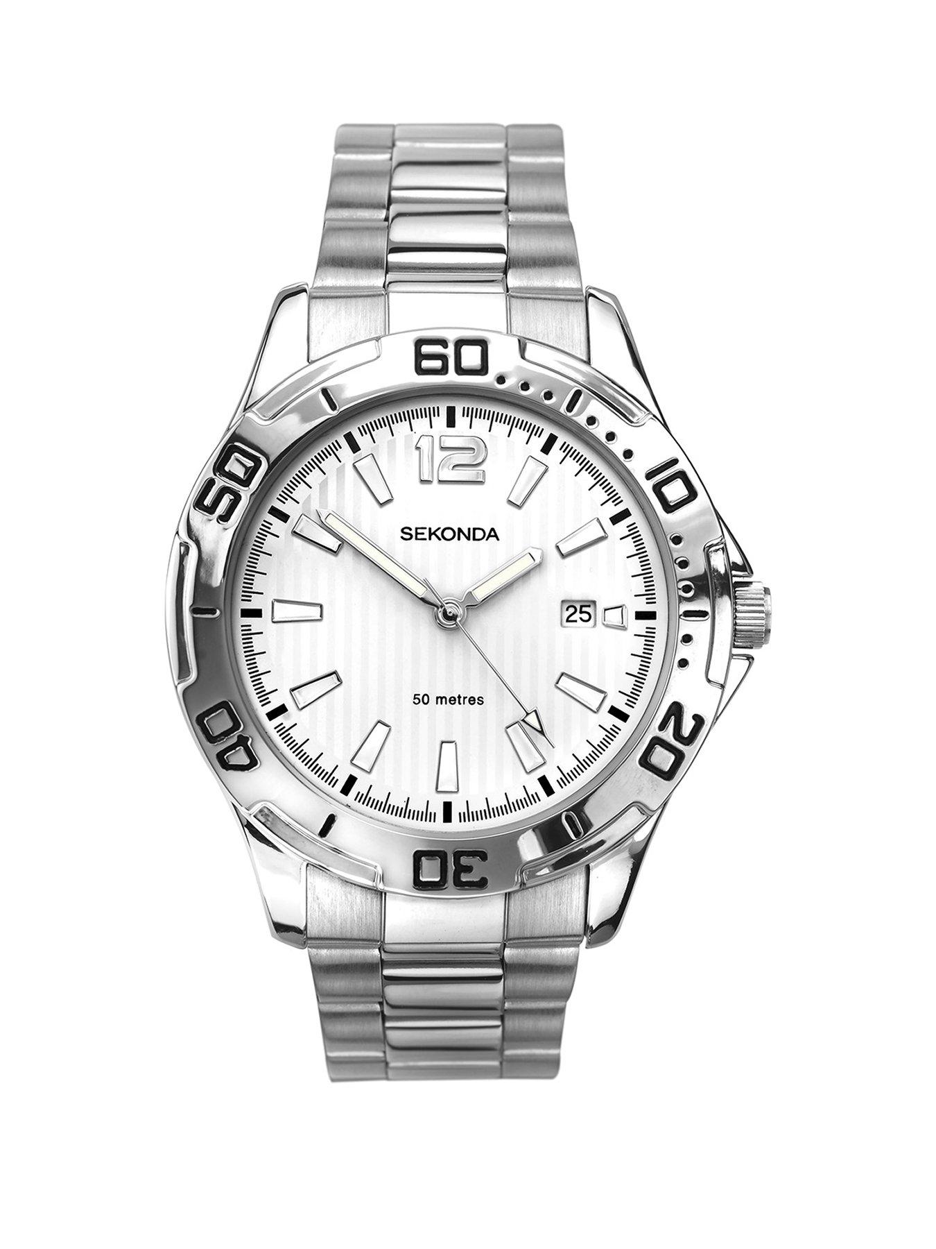 Sekonda Mens Caspian Silver Stainless Steel Bracelet with White Dial Analogue Watch