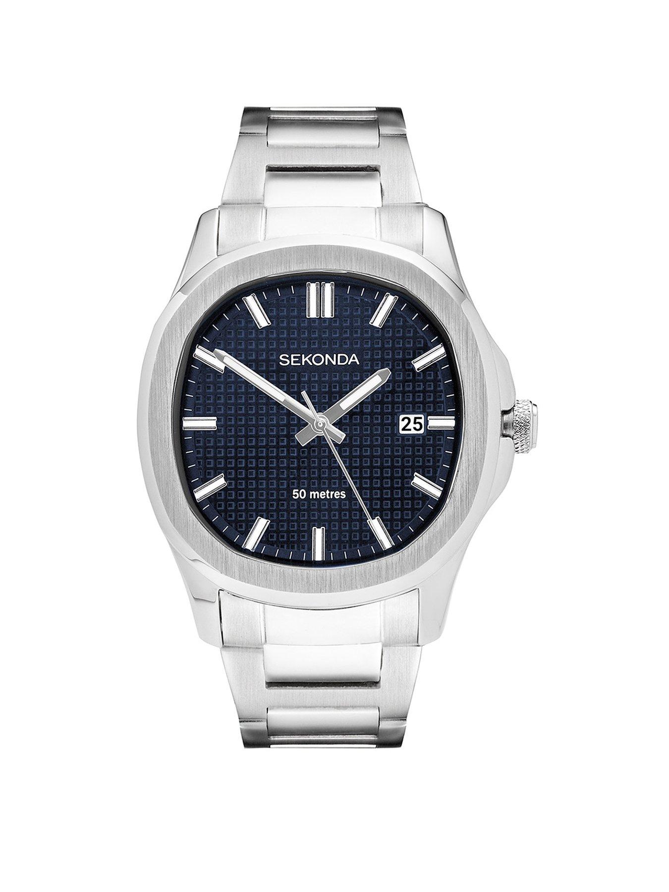 Sekonda Mens Octaire Silver Stainless Steel Bracelet with Blue Dial Analogue Watch