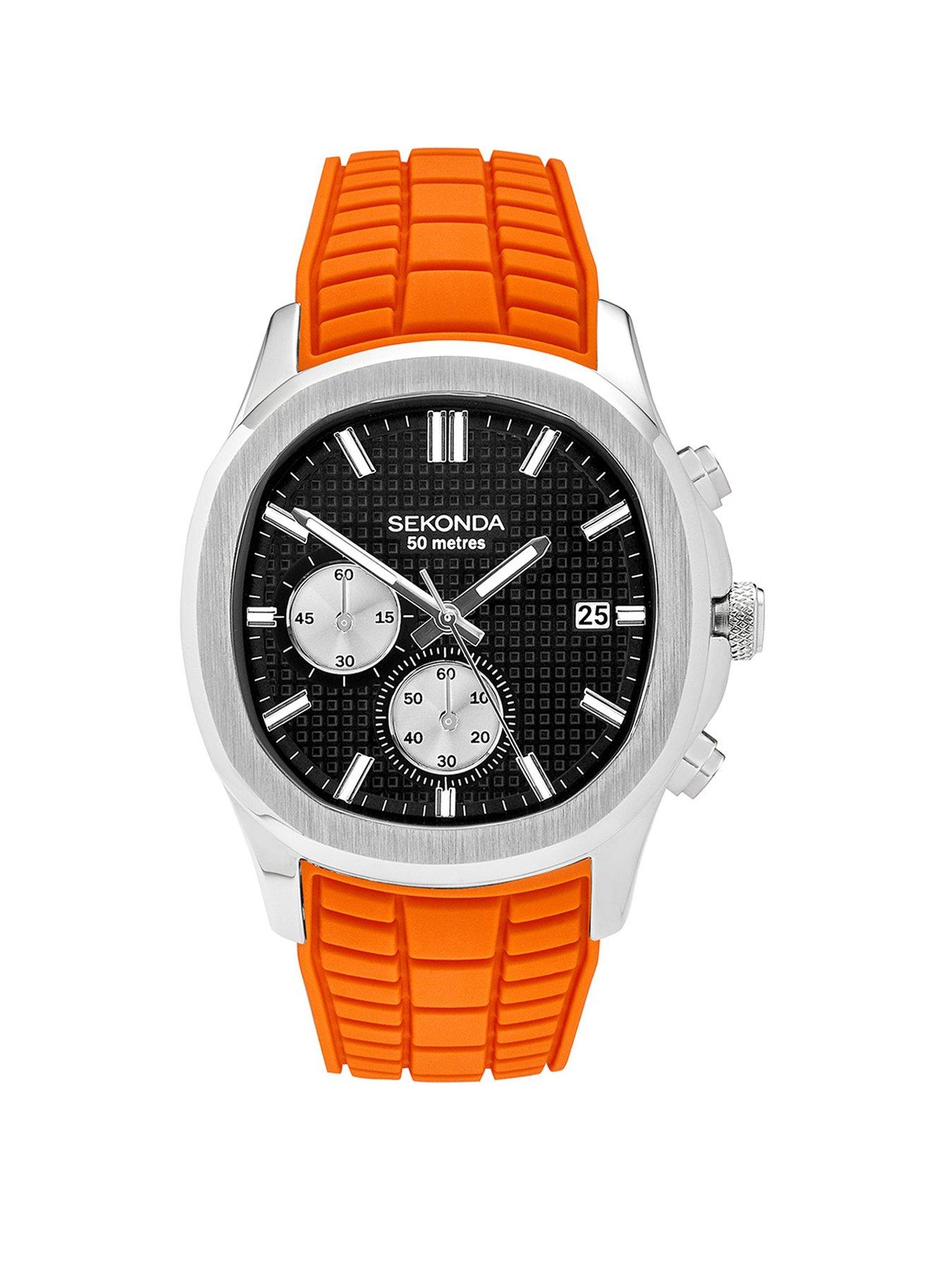 Sekonda Mens Octaire Orange Silicone Strap with Black Dial Chronograph Watch