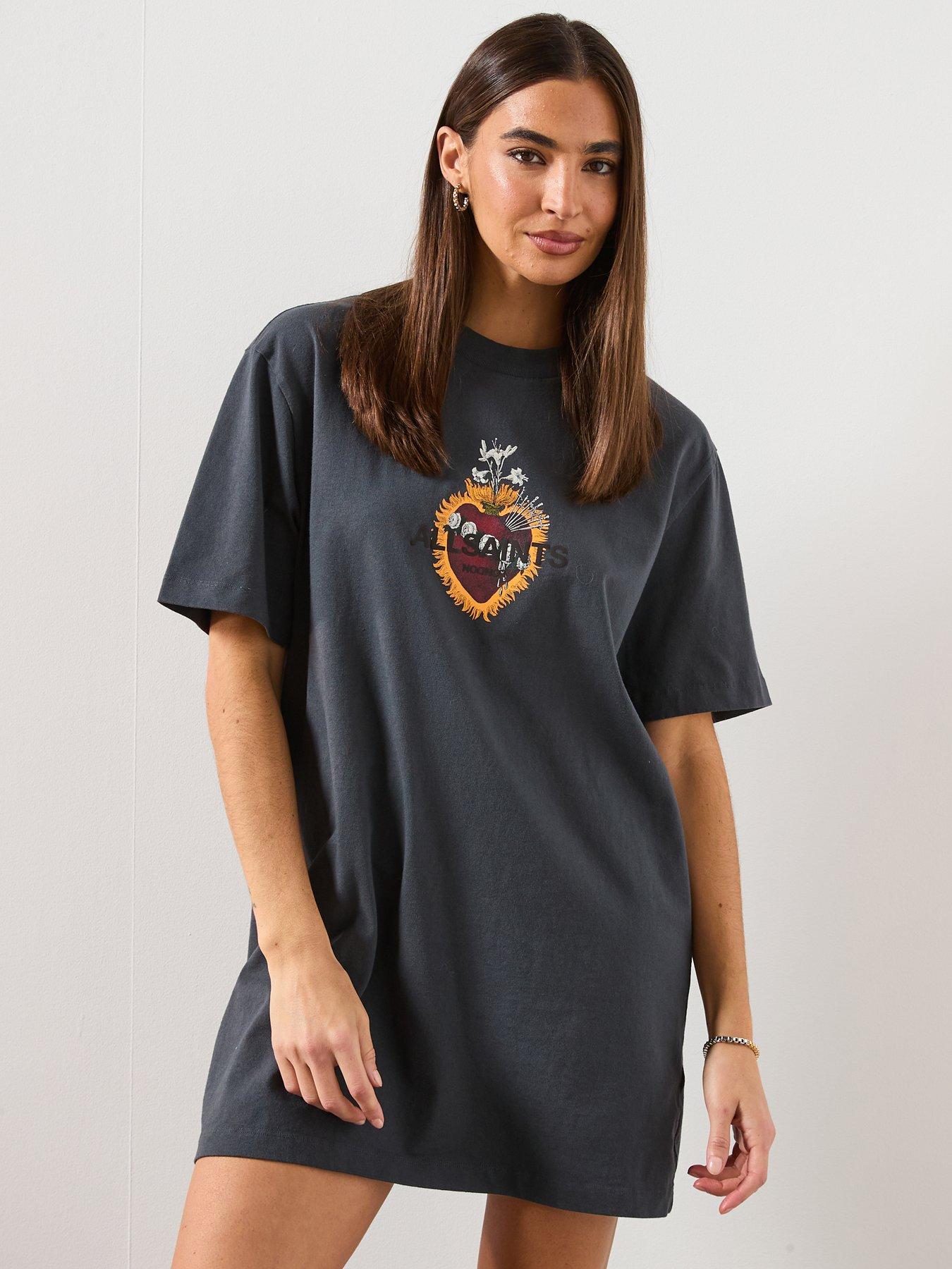 AllSaints Heartfelt Tee Dress In Washed - Black