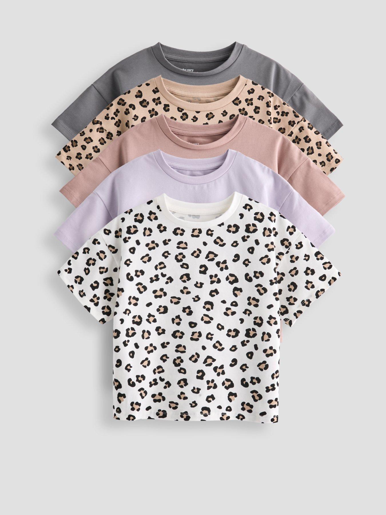 The Very Collection Girls 5 Pack Short Sleeve T-Shirts - Animal Print and Plain