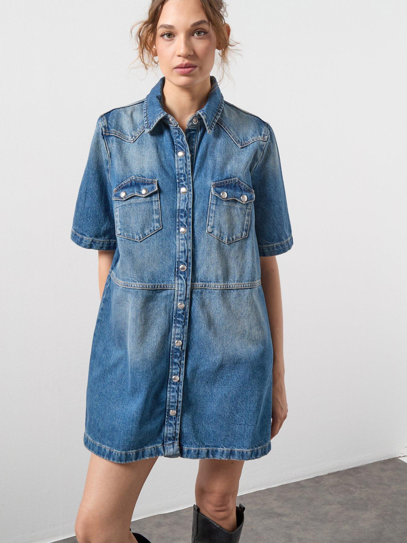 AllSaints Rock Denim Dress In Mid Indigo