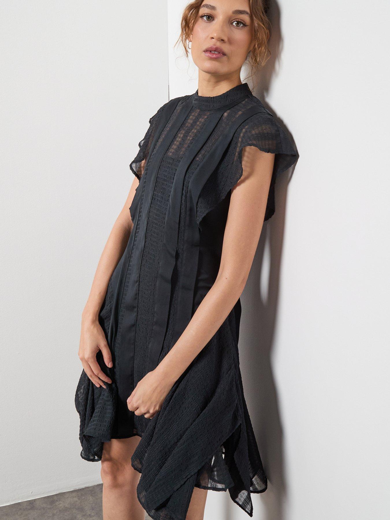 Image 1 of 6 of AllSaints Fleur Texture Dress In - Black