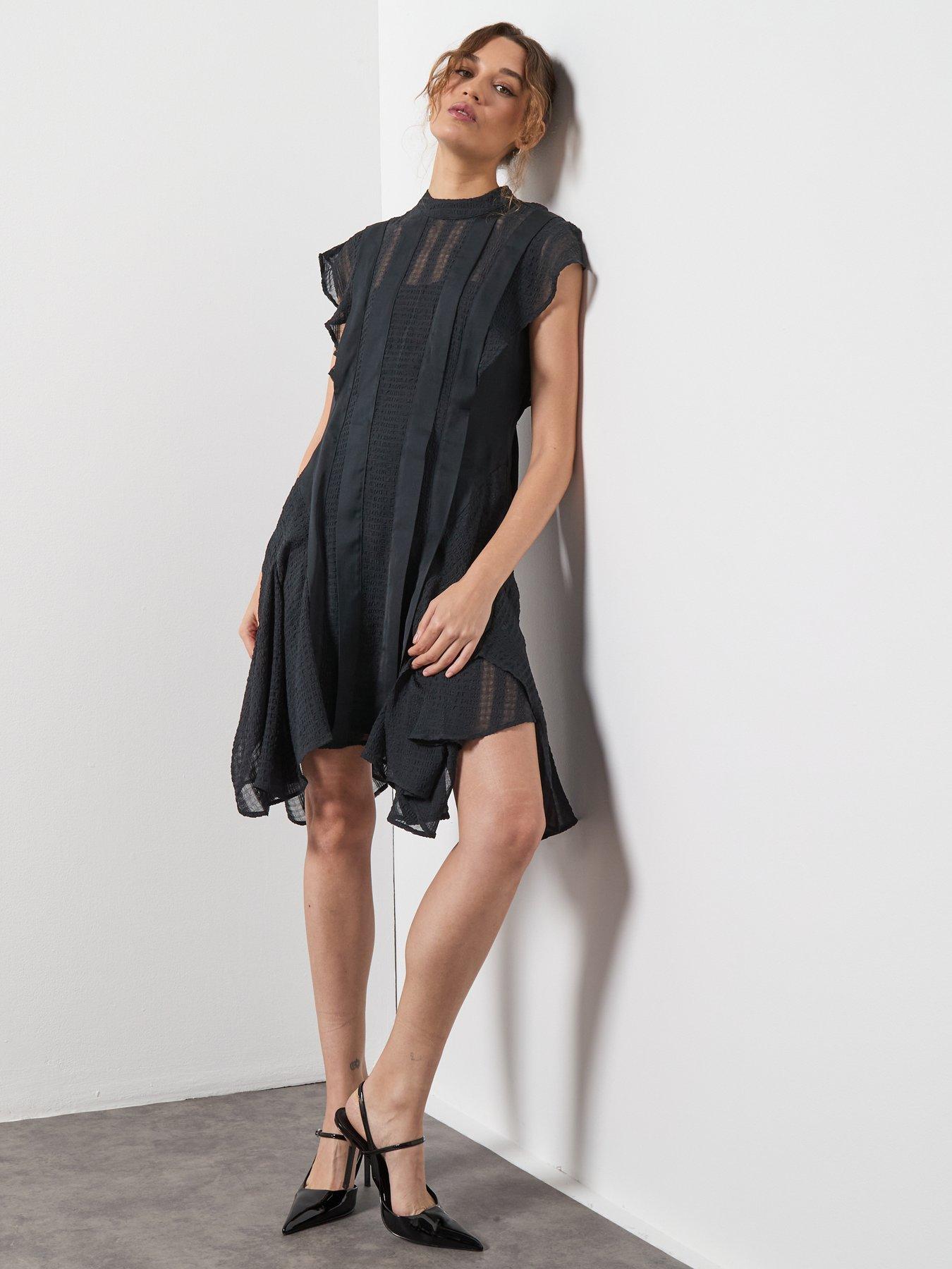 Image 3 of 6 of AllSaints Fleur Texture Dress In - Black
